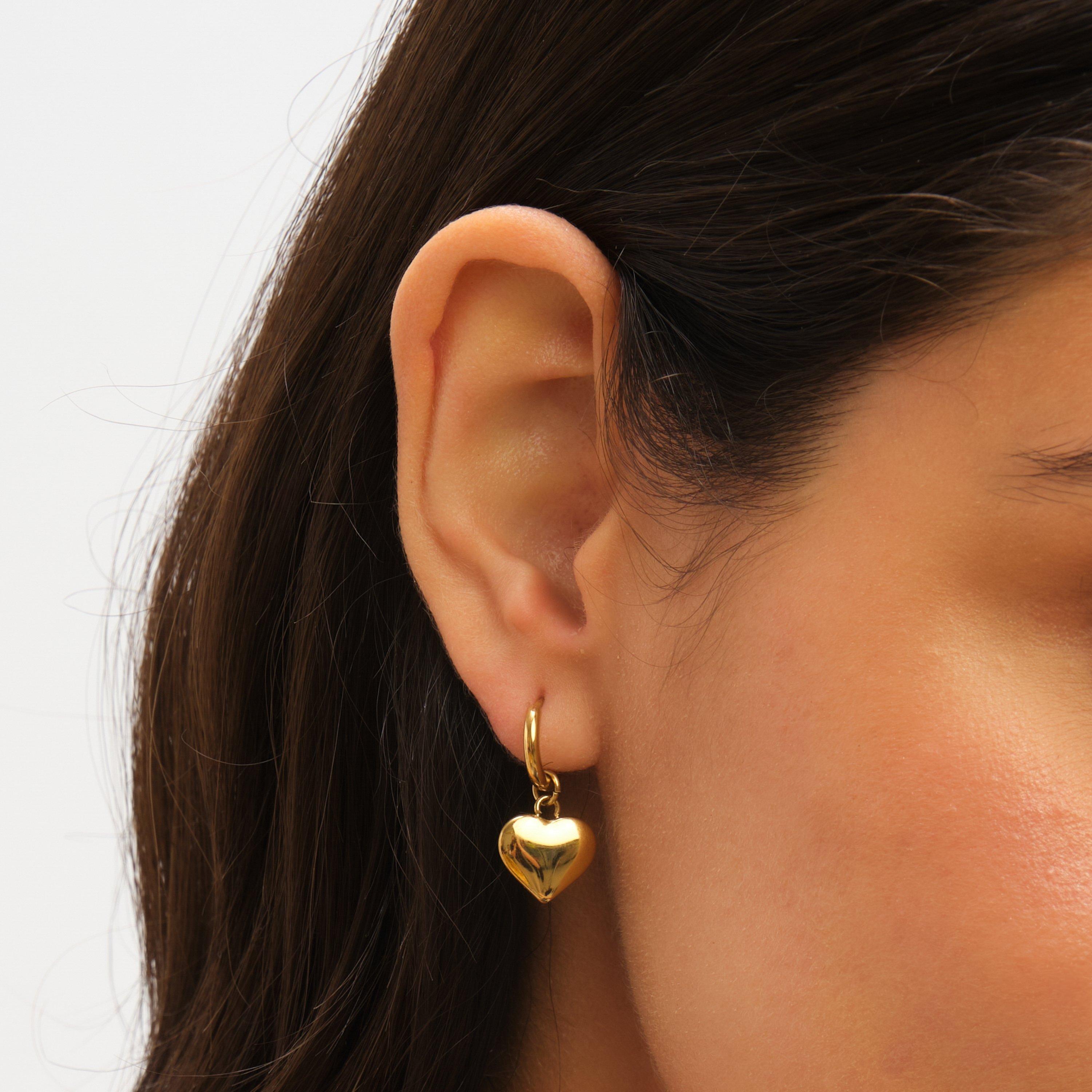 Gold - Jon Richard - Gold Plated Stainless Steel Heart Charm Hoops - 4