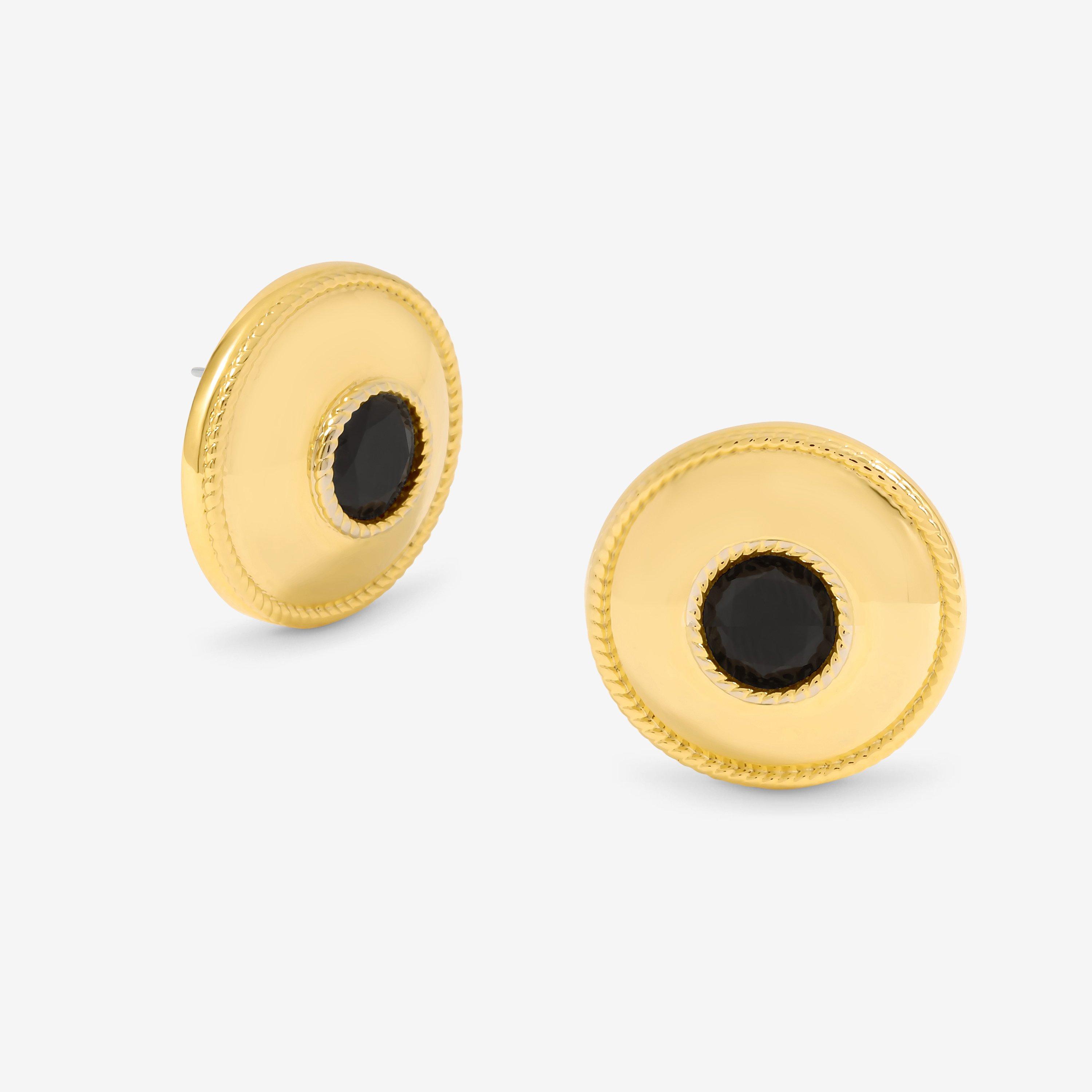 Gold - Jon Richard - Statement Polished And Jet Round Earrings - 1