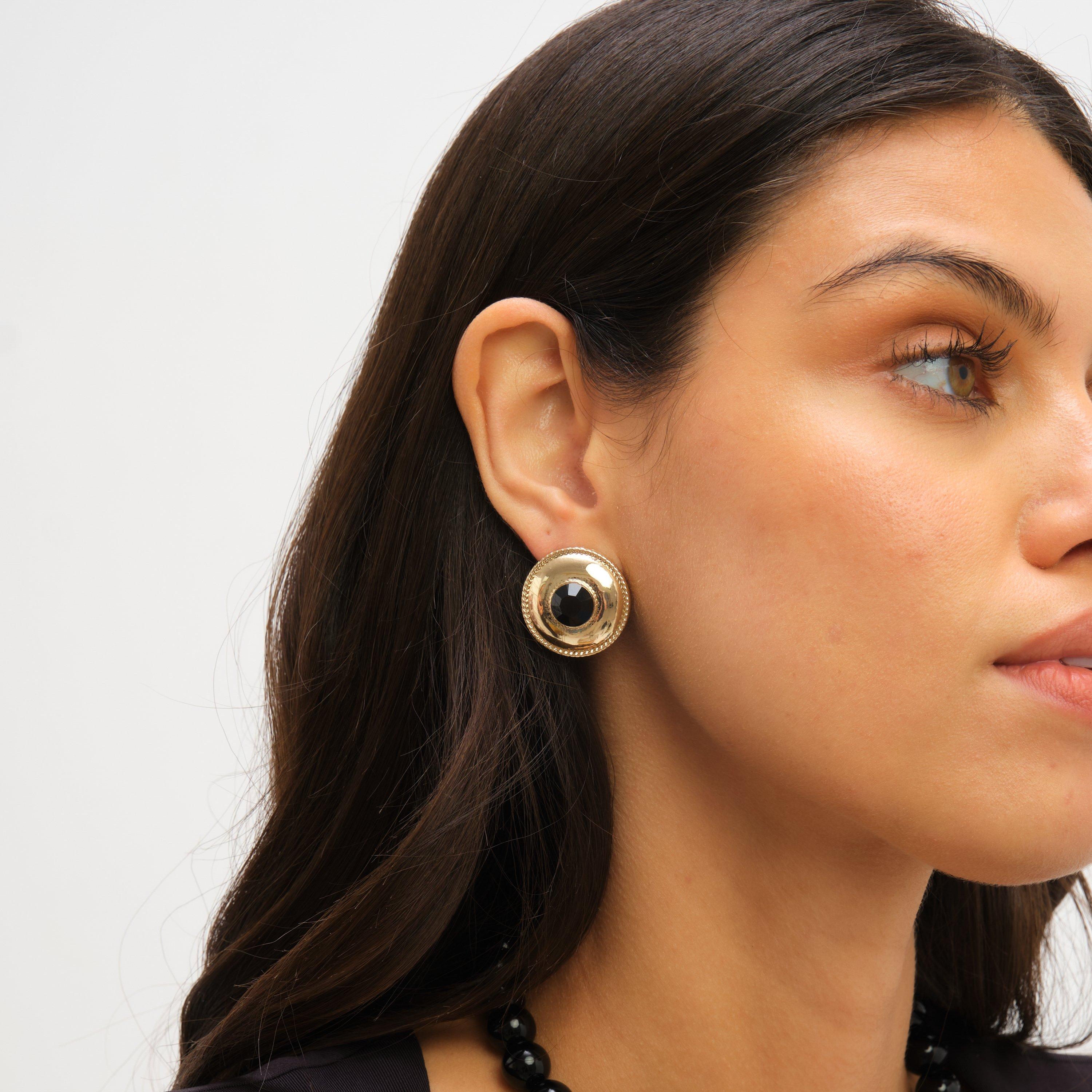 Gold - Jon Richard - Statement Polished And Jet Round Earrings - 2