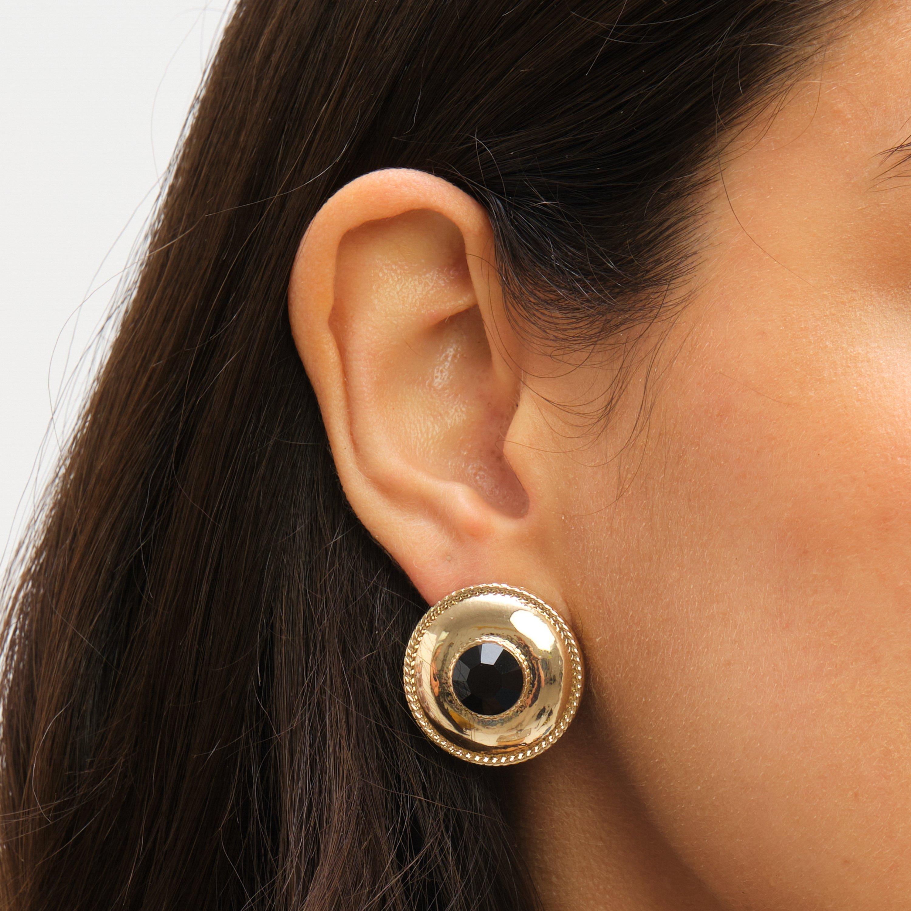 Gold - Jon Richard - Statement Polished And Jet Round Earrings - 4