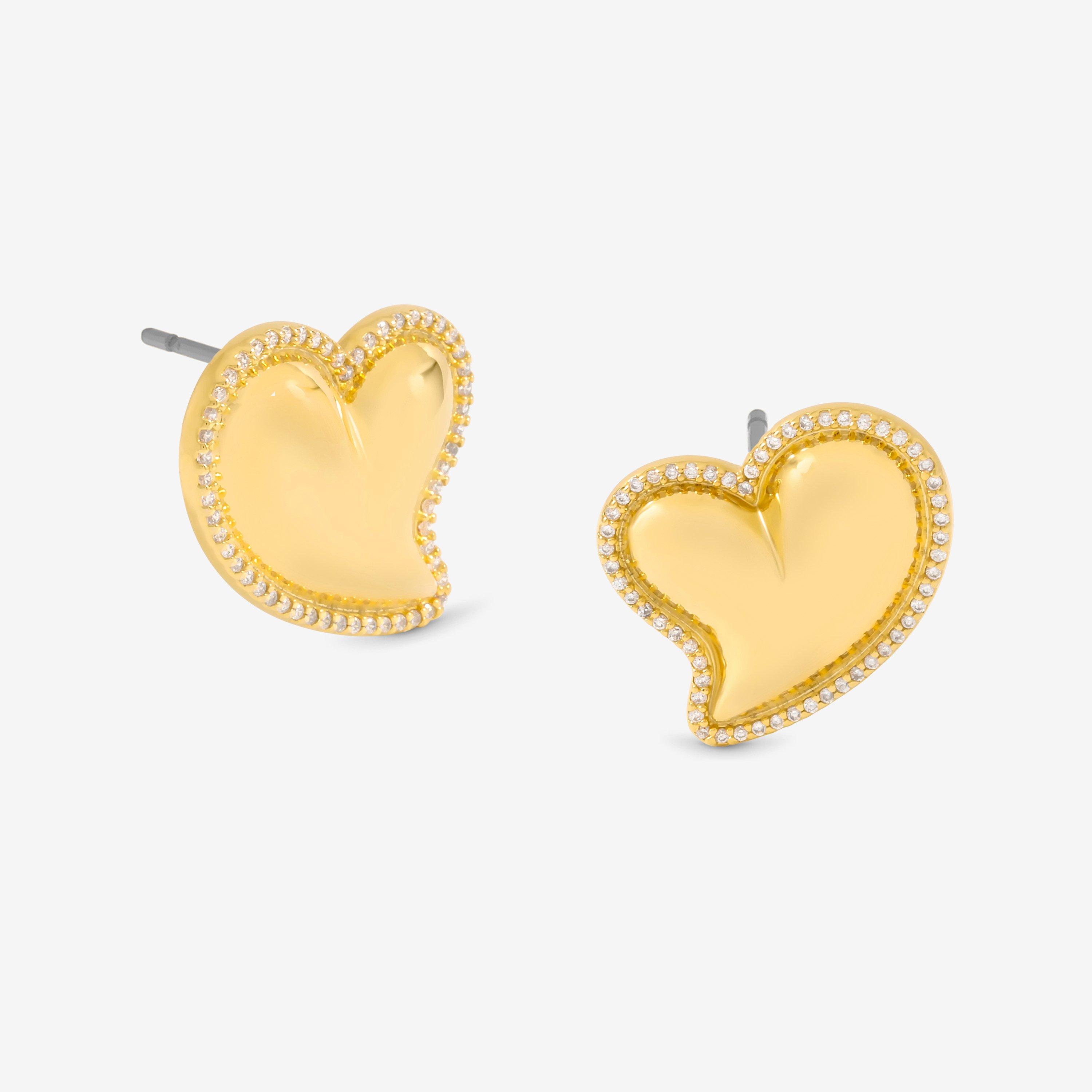 Gold - Jon Richard - Puff Heart And Cubic Zirconia Stud Earrings - 1
