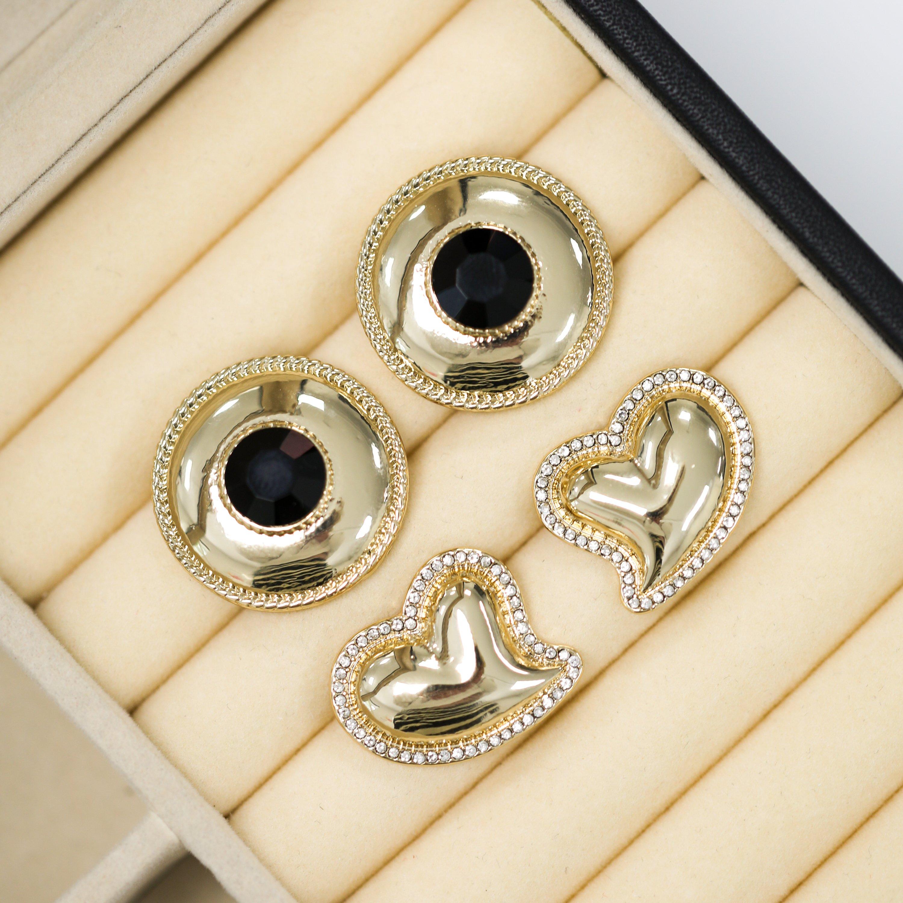 Gold - Jon Richard - Puff Heart And Cubic Zirconia Stud Earrings - 3