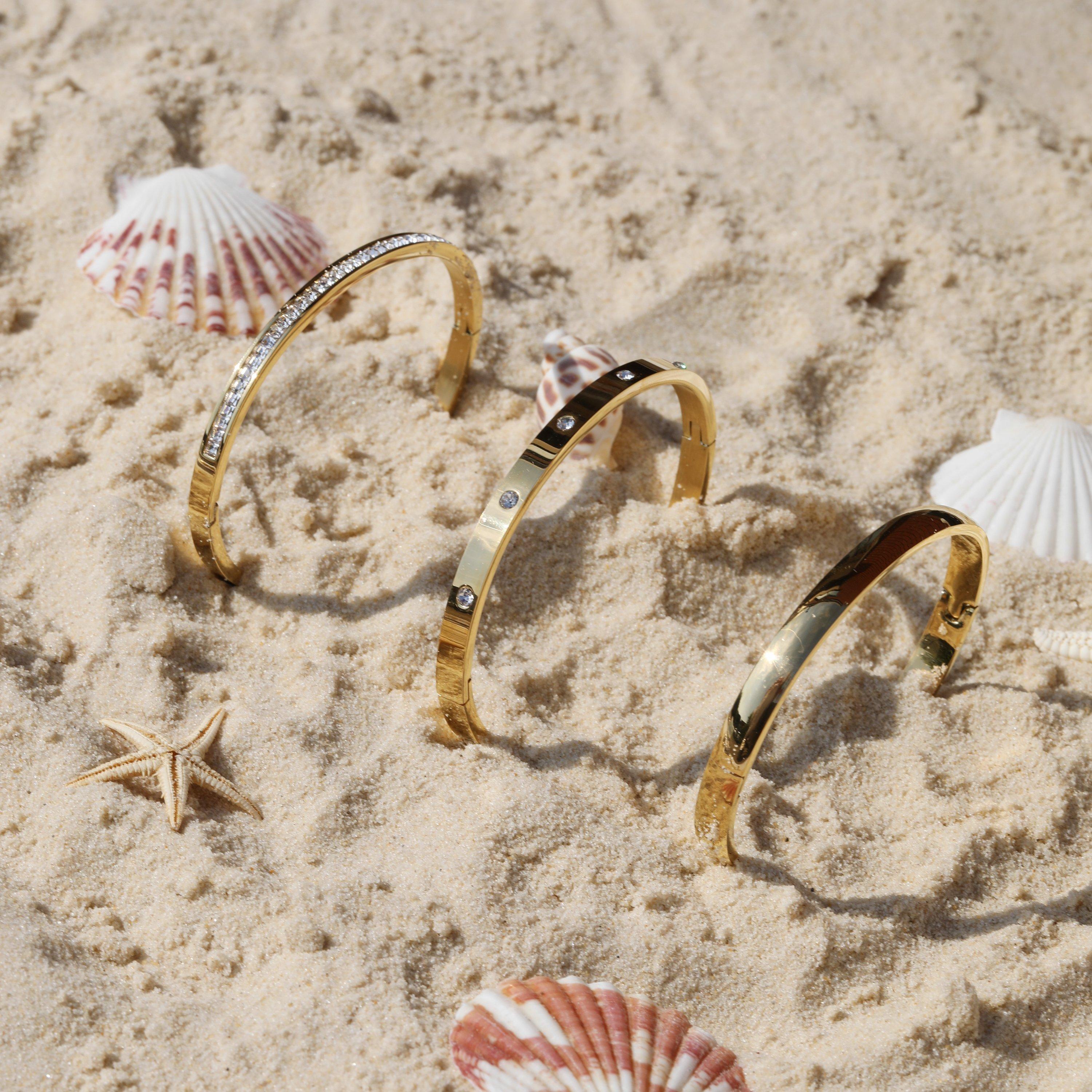 Gold - Jon Richard - Gold Plated Stainless Steel Crystal Bangle - 3