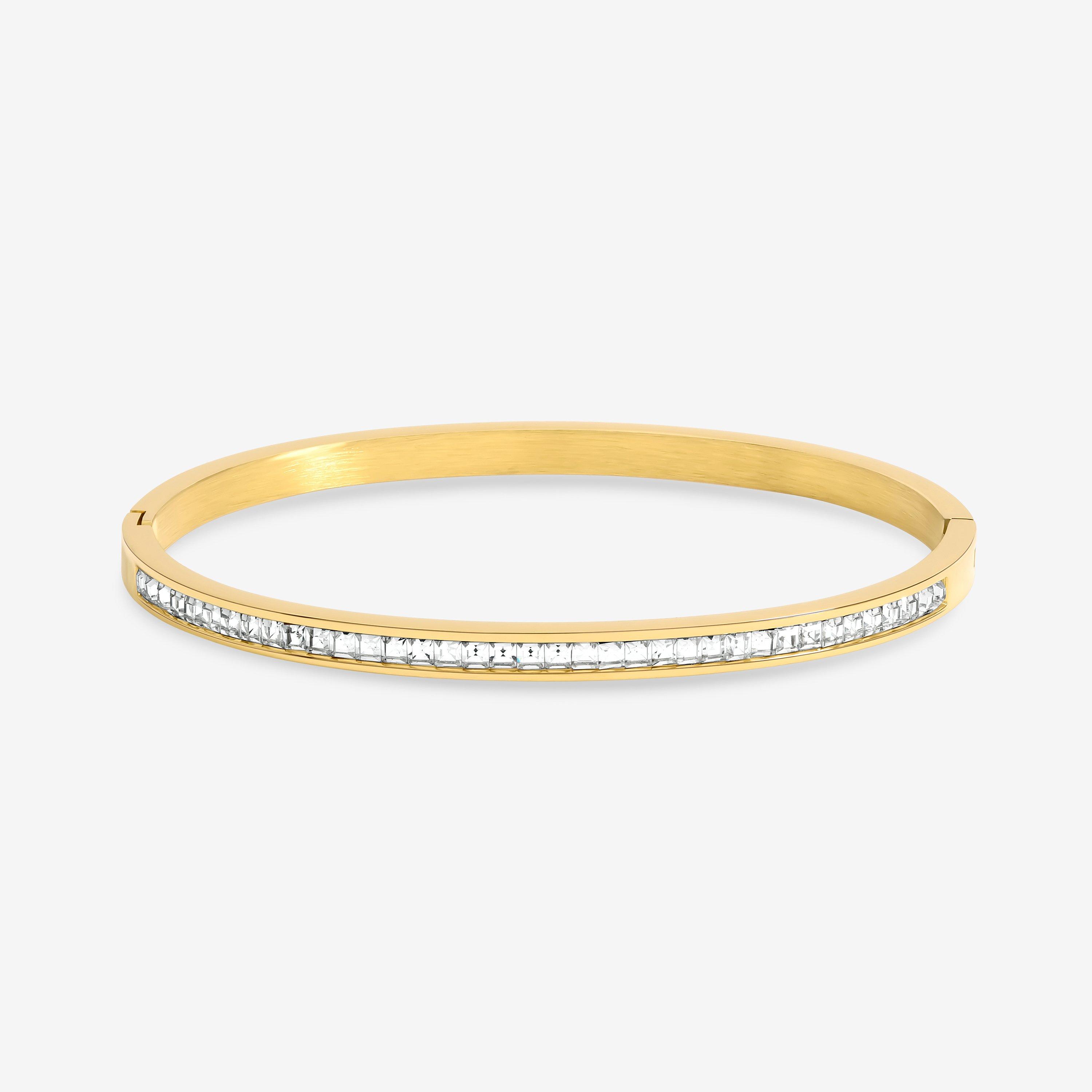 Gold - Jon Richard - Gold Plated Stainless Steel Crystal Row Bangle - 1
