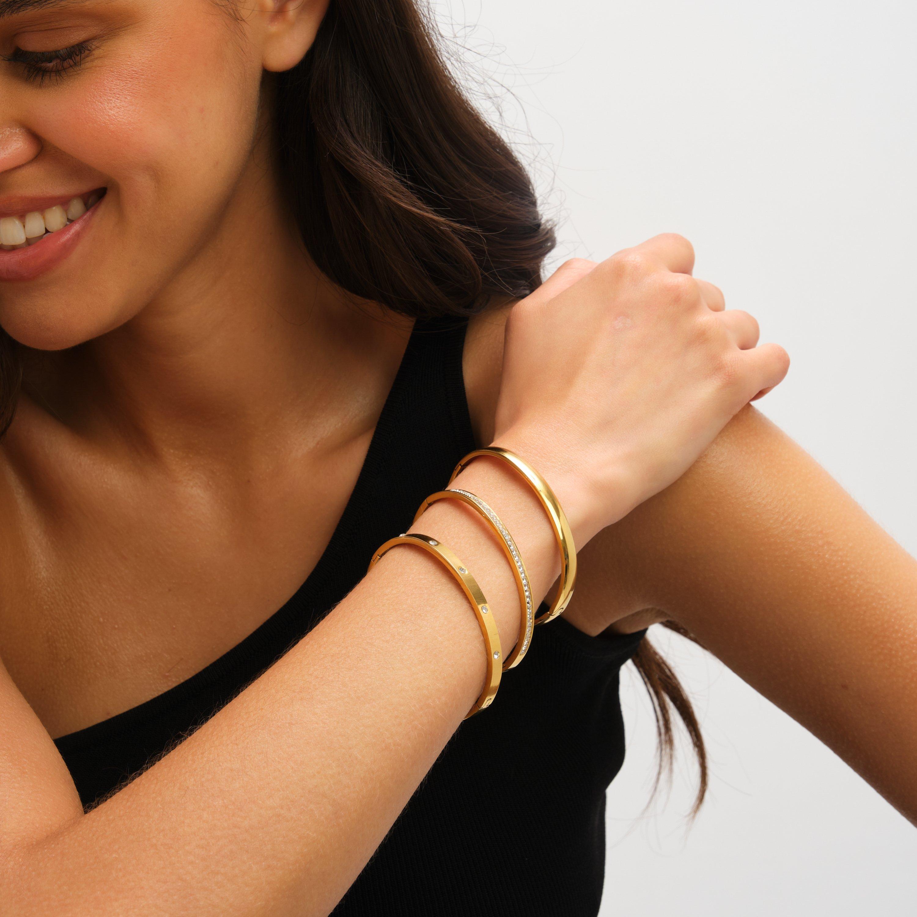 Gold - Jon Richard - Gold Plated Stainless Steel Crystal Row Bangle - 2