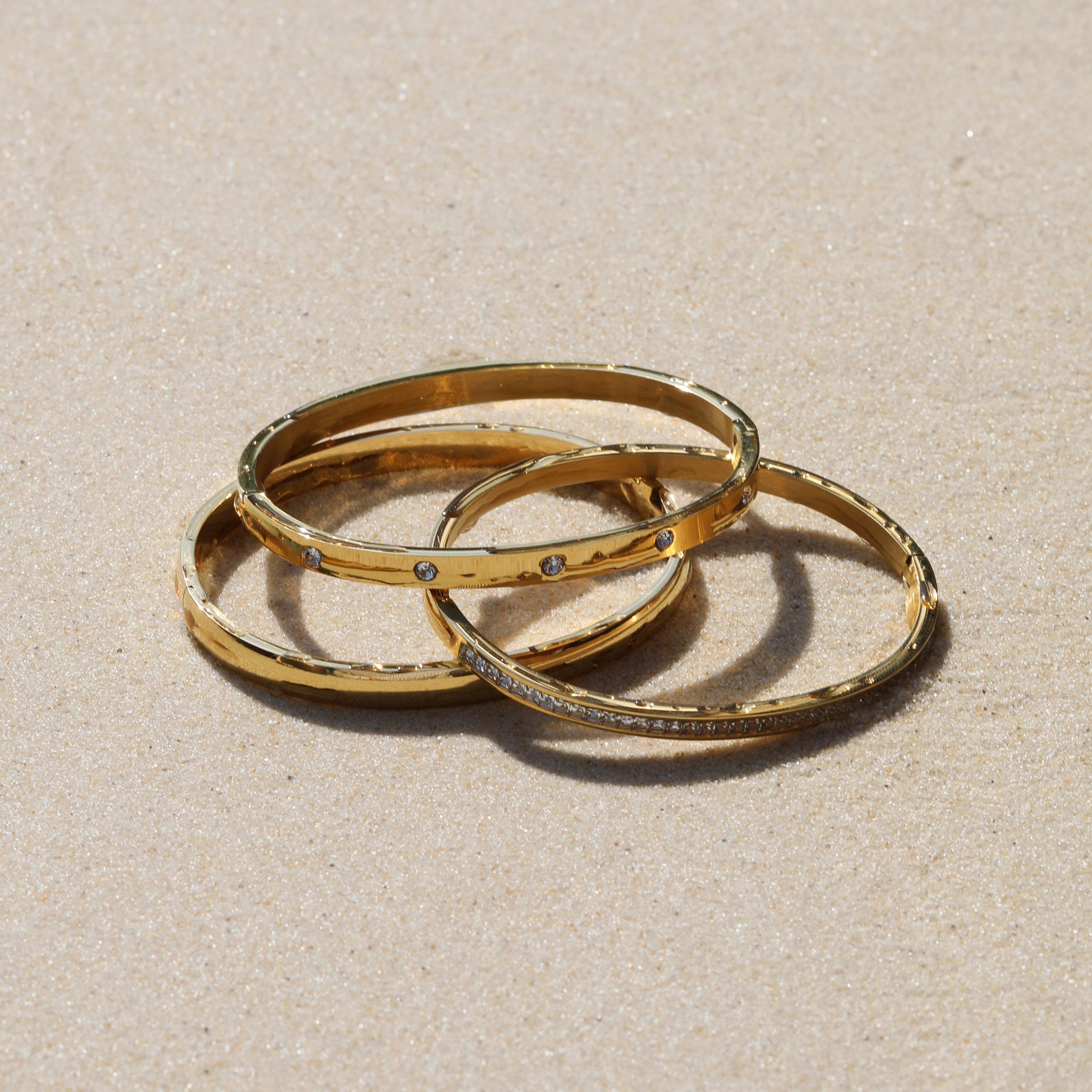 Gold - Jon Richard - Gold Plated Stainless Steel Crystal Row Bangle - 3