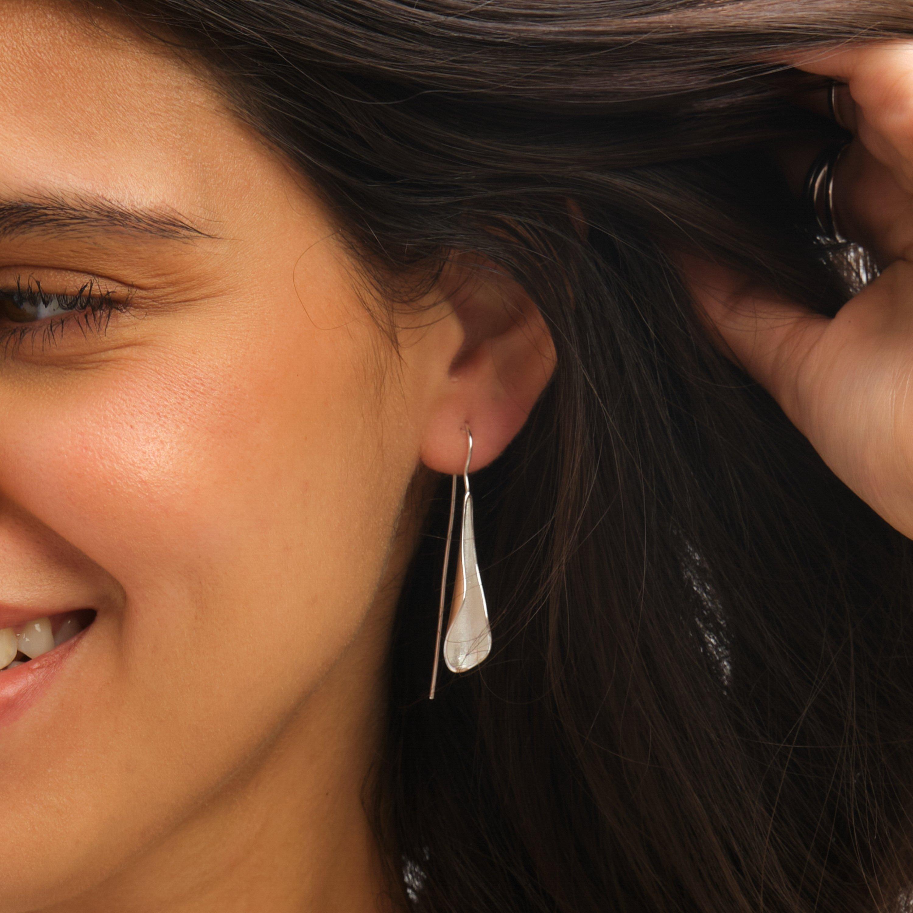 Silver - Simply Silver - Sterling Silver 925 Curved Fishook Drop Earrings - 2