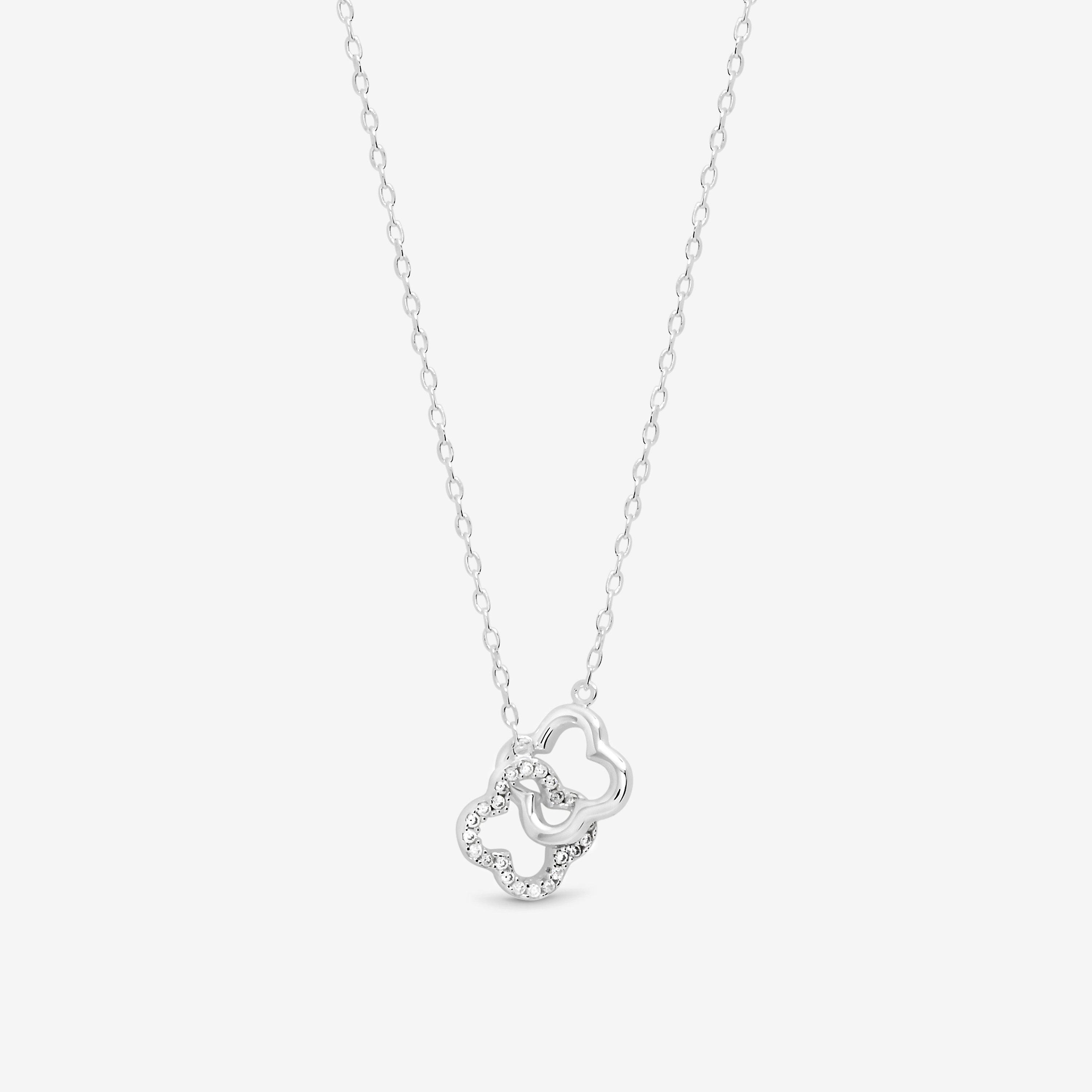 Simply Silver Sterling Silver 925 Pave Clover Interlink Necklace