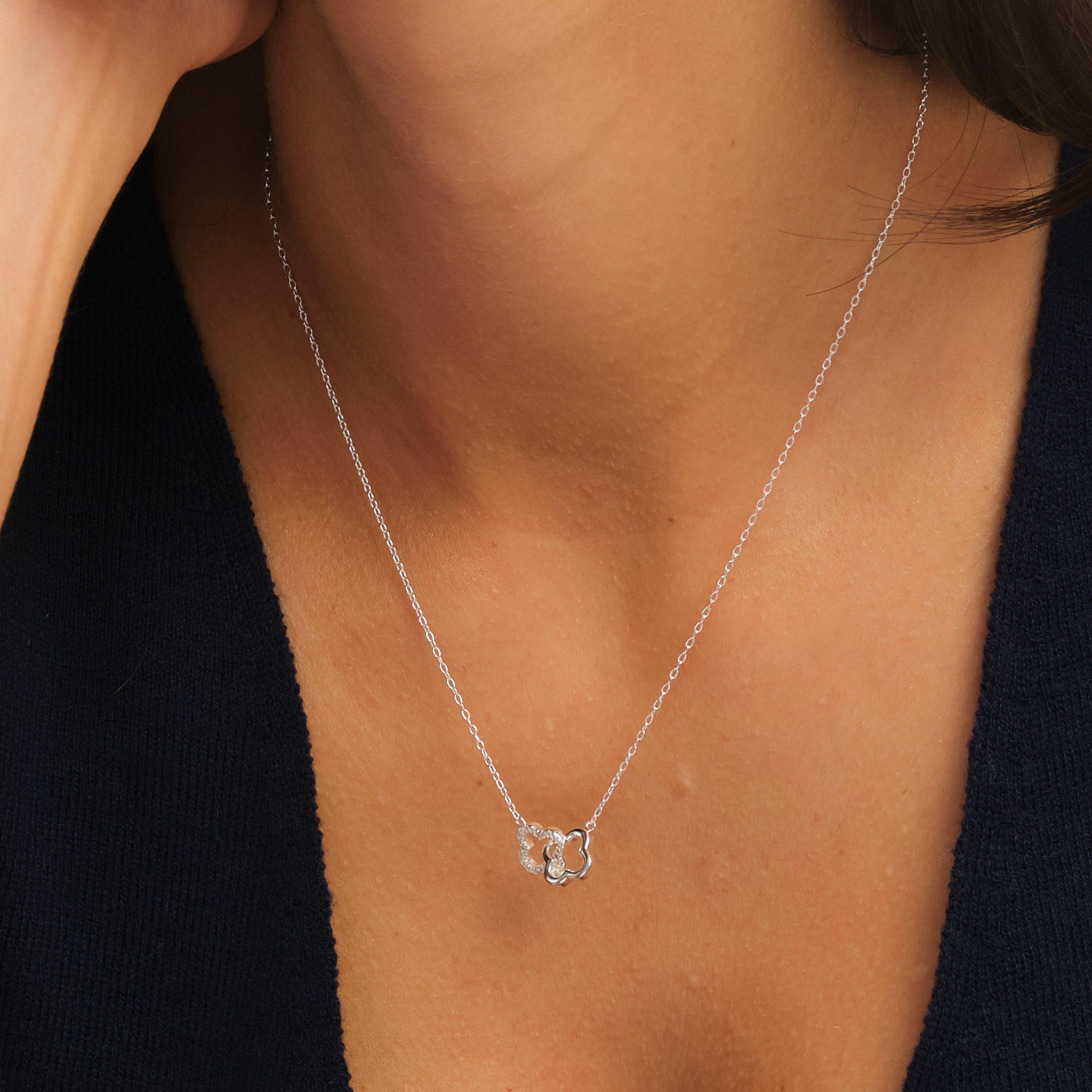 Silver - Simply Silver - Sterling Silver 925 Pave Clover Interlink Necklace - 4