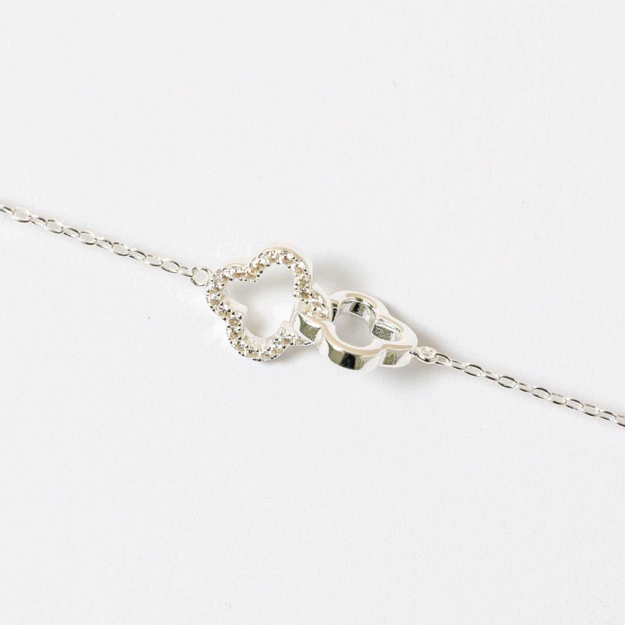Silver - Simply Silver - Sterling Silver 925 Pave Clover Interlink Necklace - 5