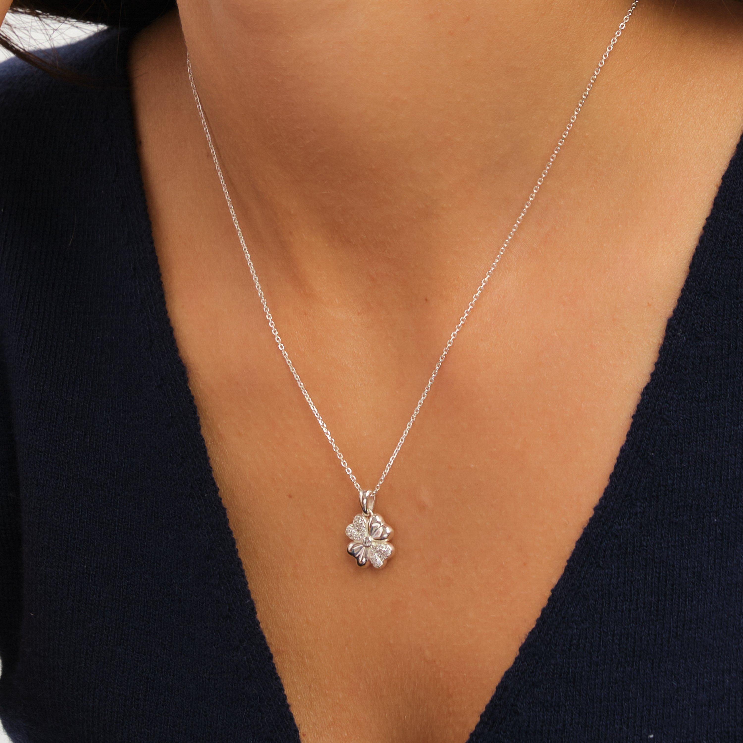 Silver - Simply Silver - Sterling Silver 925 Polished Pave Clover Pendant - 2