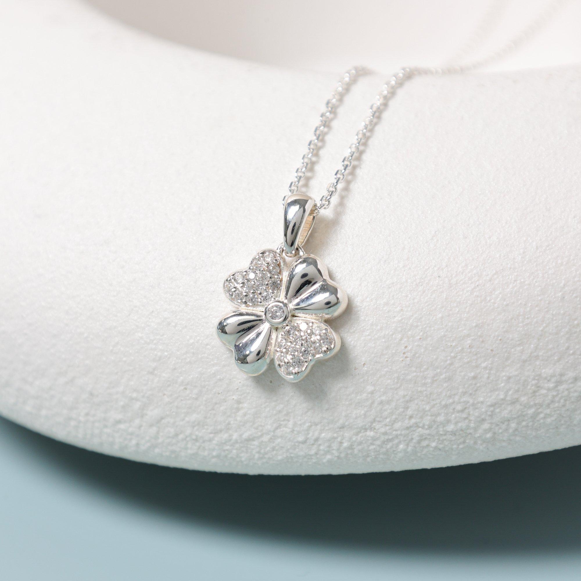 Silver - Simply Silver - Sterling Silver 925 Polished Pave Clover Pendant - 3