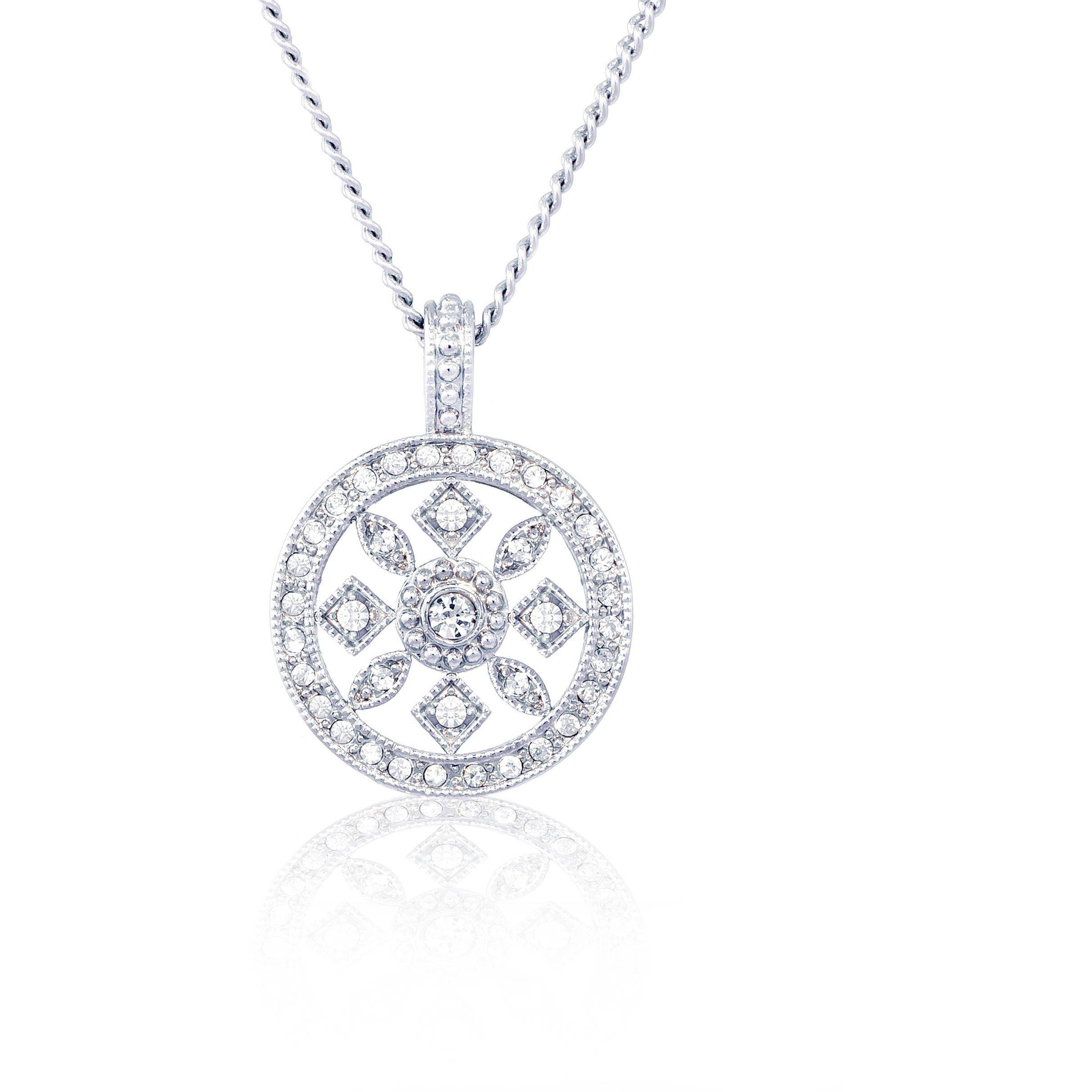 Silver - Espree - Espree Elite Fashion Round Crystal Pendan