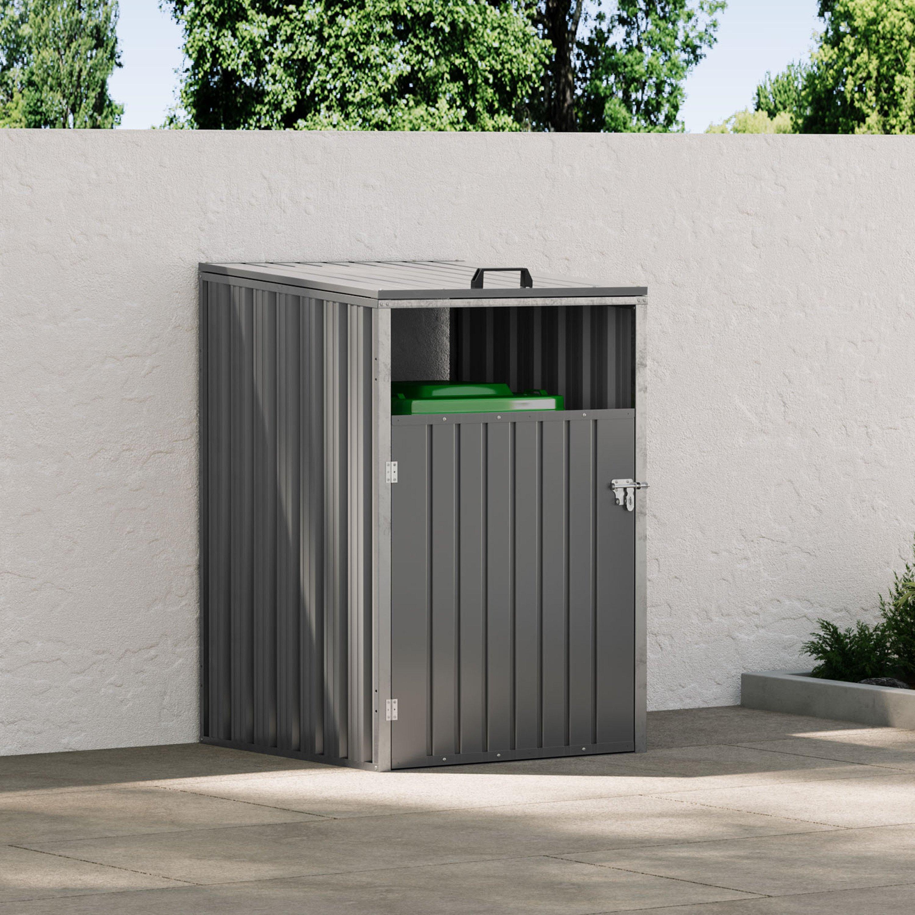 Grey - Breeins - Metal Galvanised Lockable Sloped Roof Bin Shed - 1