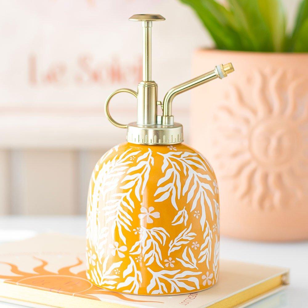 Something Different  Summer Leaf Print Ceramic Plant Mister - Yellow