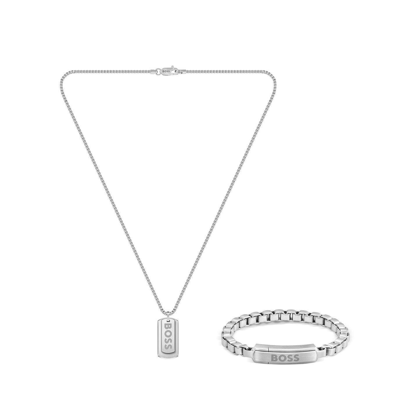 Boss Men's Jewellery Set, Stainless Steel Necklace and Bracelet