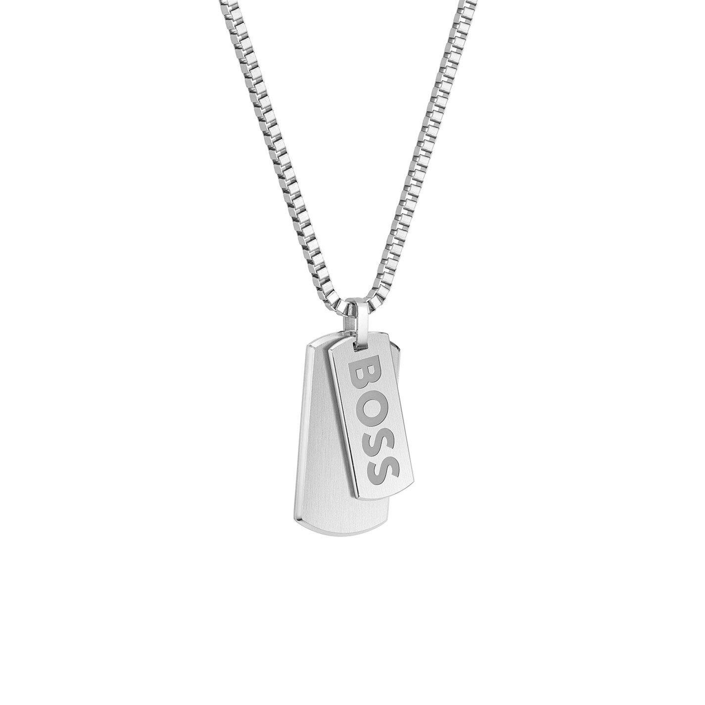 Silver - Boss - Men's Jewellery Set, Stainless Steel Necklace and Bracelet - 3