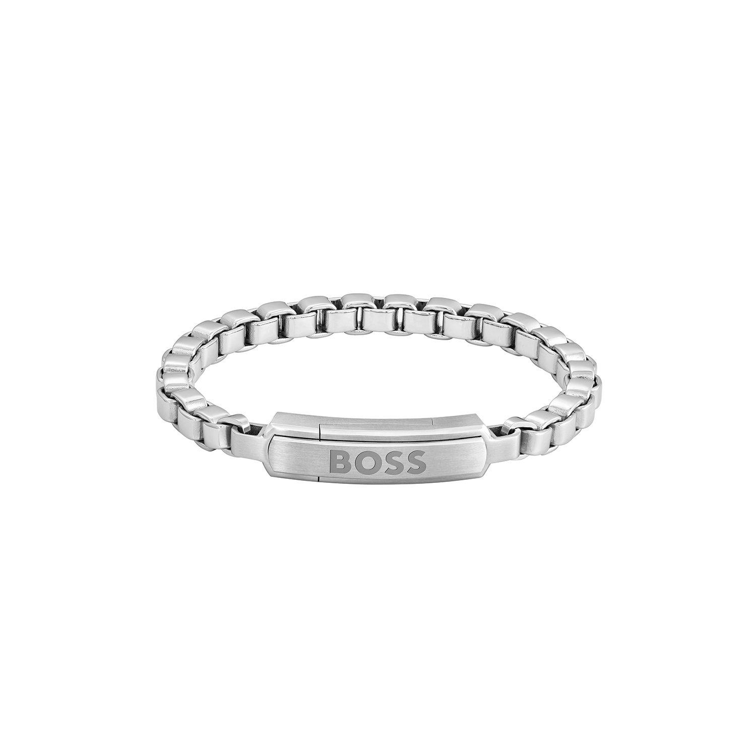 Silver - Boss - Men's Jewellery Set, Stainless Steel Necklace and Bracelet - 7