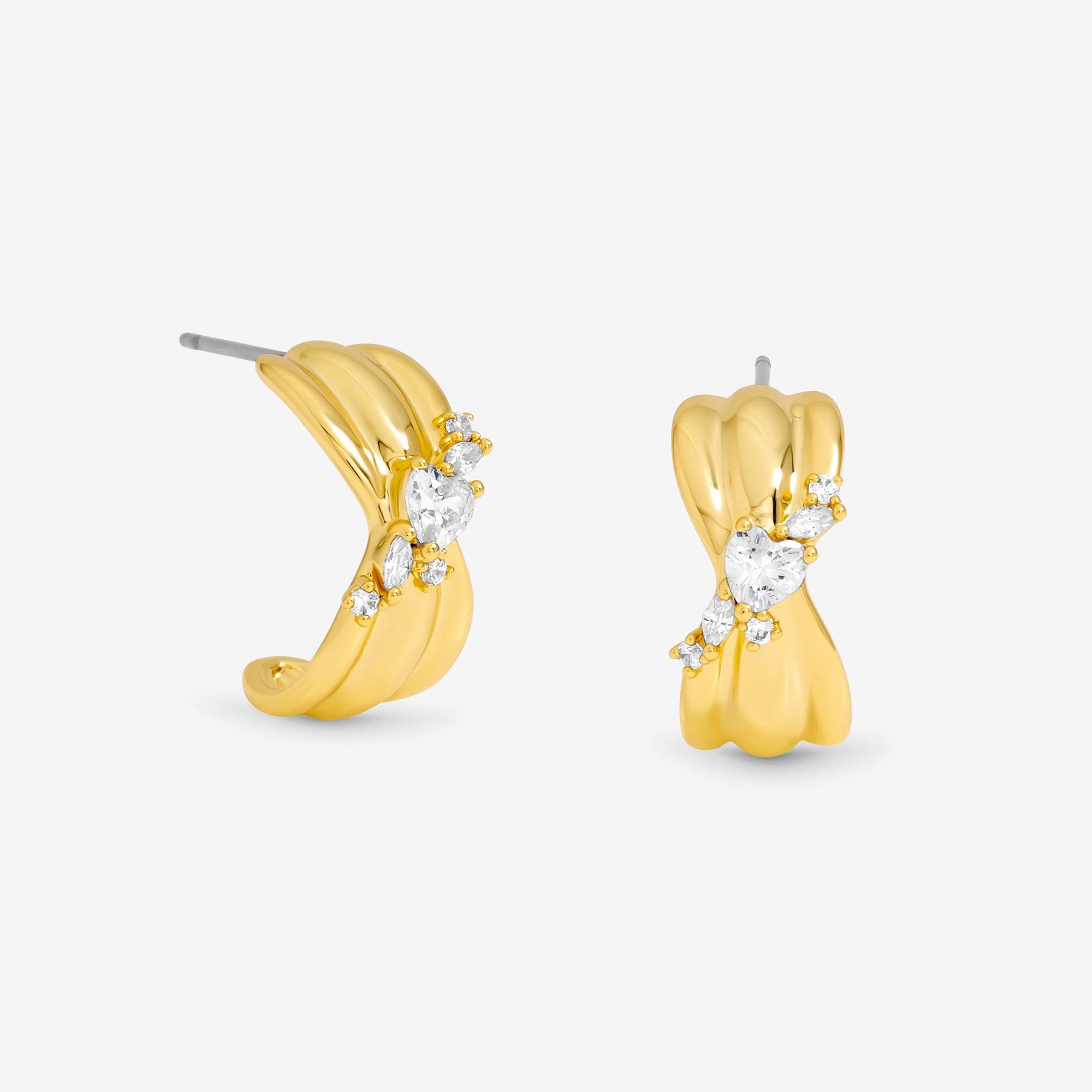 Gold - Jon Richard - Gold Plated Crystal Half Hoop Earrings - 1