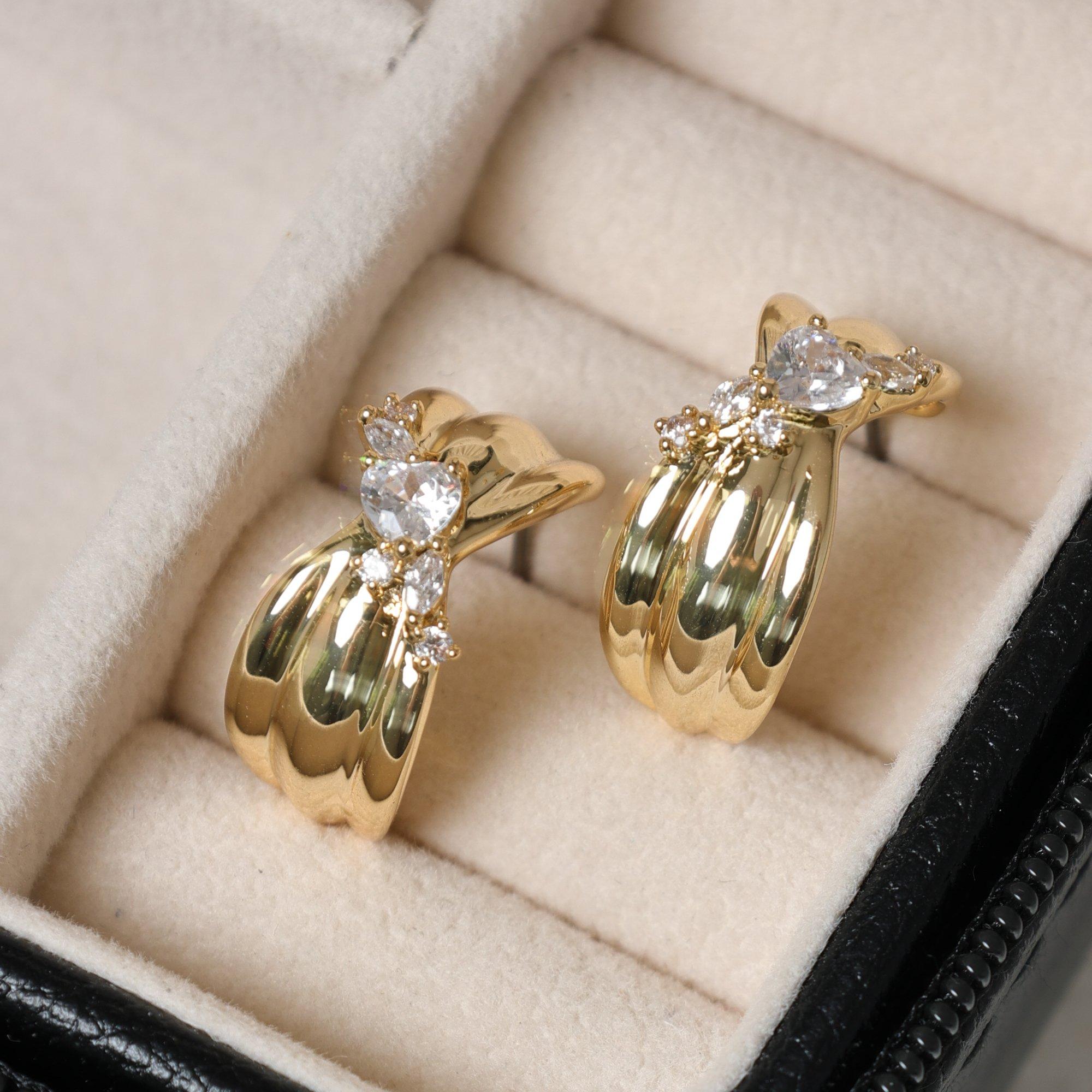 Gold - Jon Richard - Gold Plated Crystal Half Hoop Earrings - 3