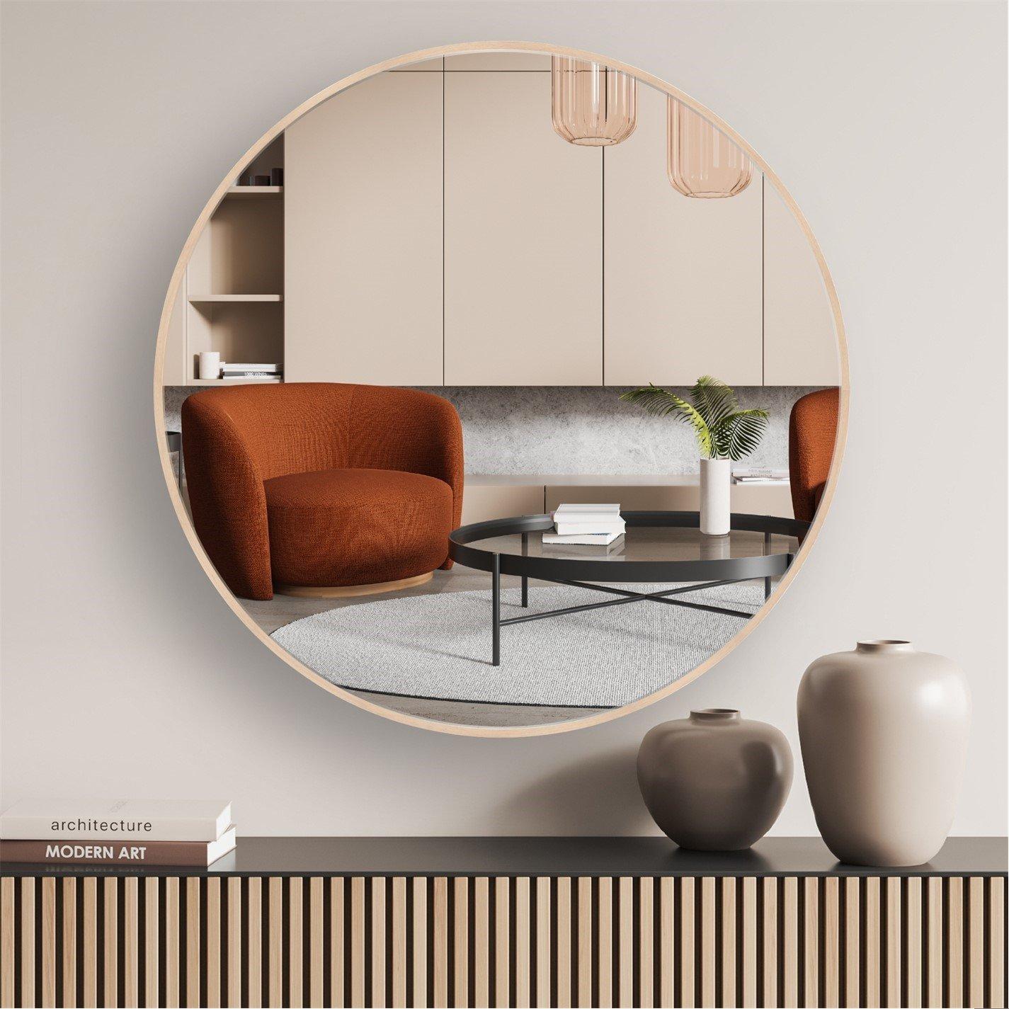 Nielsen  Jaron Round Aluminium Wall Mirror - Walnut - 80 cm