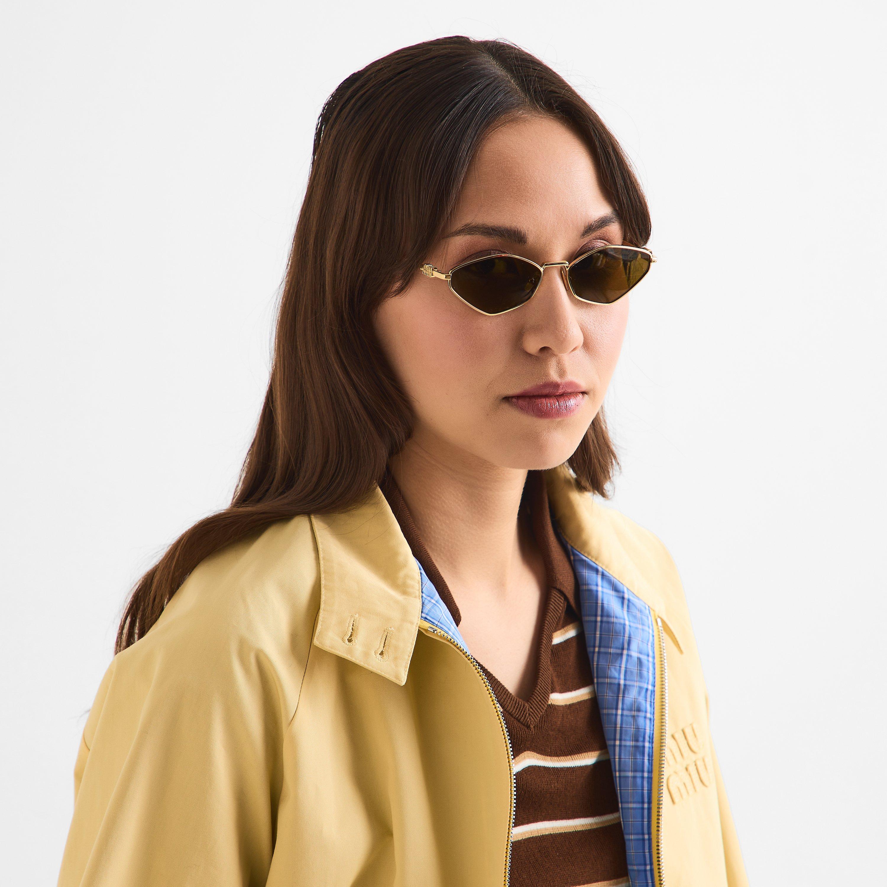Gold/Brown - Miu Miu - Women's Hexagon Sunglasses - 3