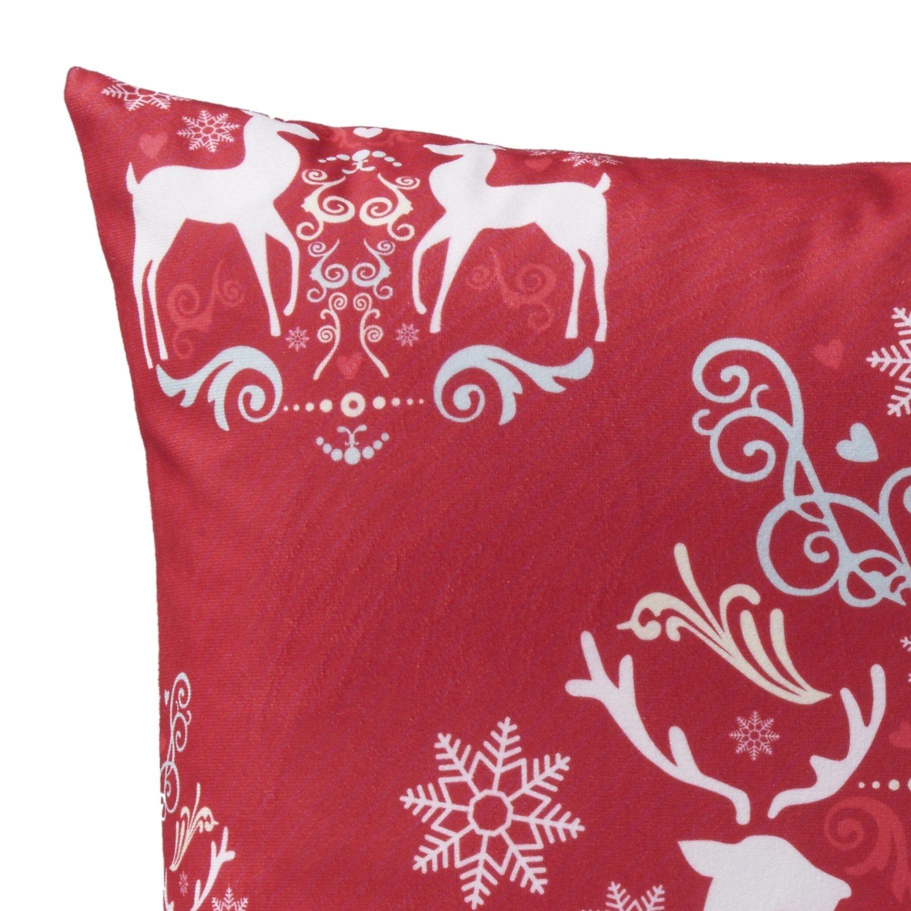 Red - Alan Symonds - Reindeer Red & White Christmas Cushion - 2