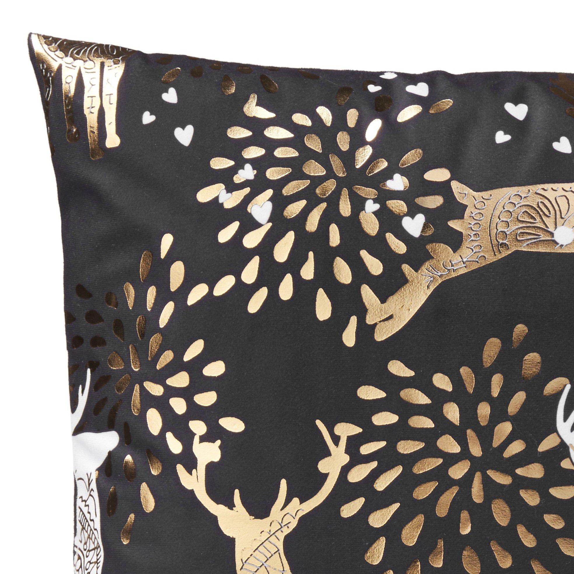 Black - Alan Symonds - Reindeer Gold & Black Christmas Cushion - 2