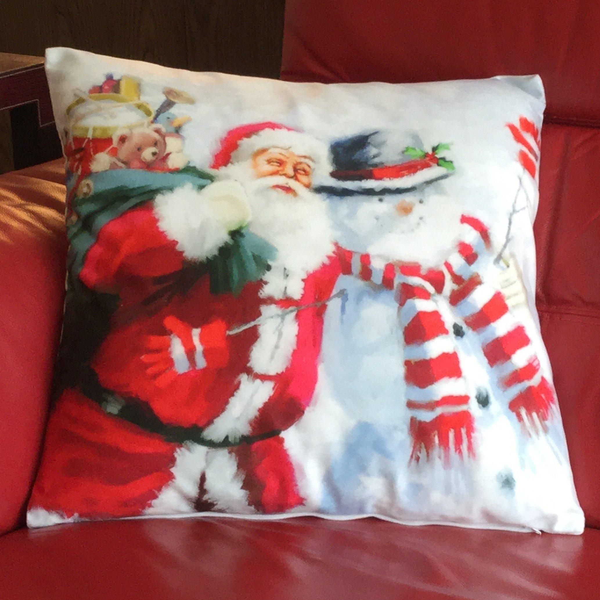 Multicolour - Alan Symonds - Santa & Snowman Christmas Cushion - 1