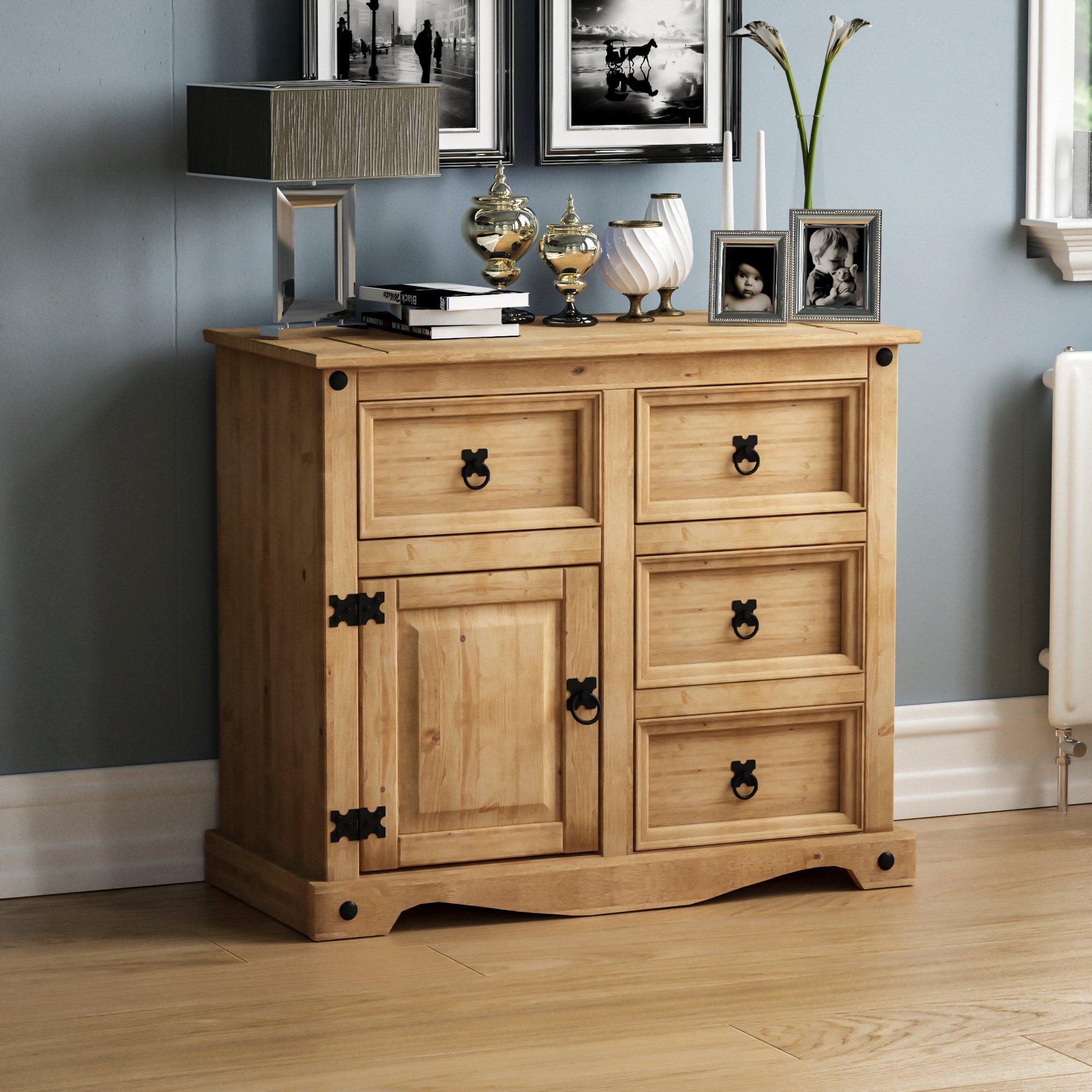 Pine - Lassic - Corona 1 Door 4 Drawer Small Sideboard - 1