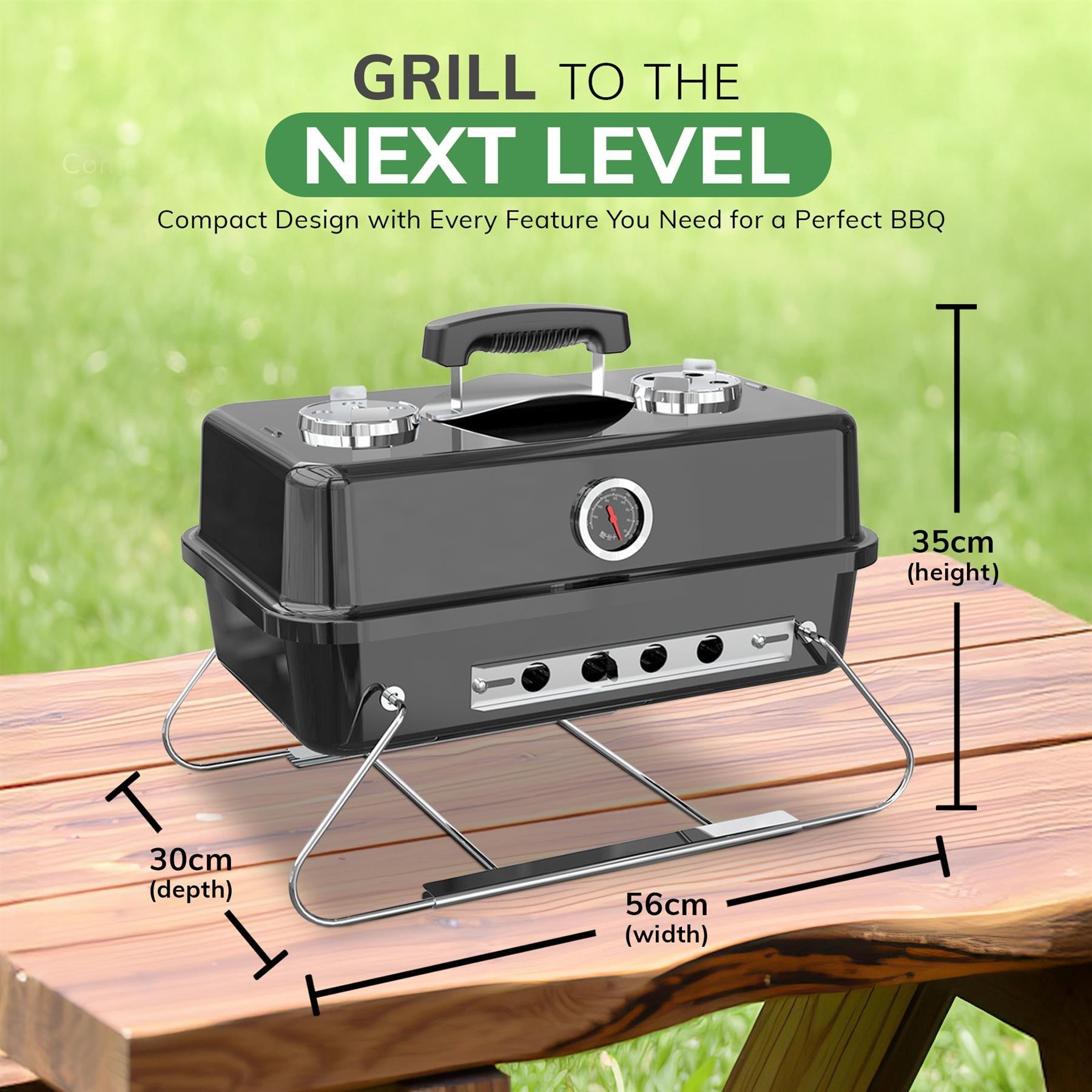 Black - House of Home - PORTABLE Charcoal BBQ GRILL WITH FOLDABLE LEGS - B - 2