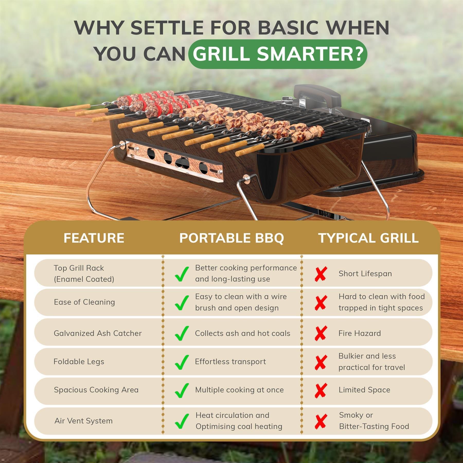 Black - House of Home - PORTABLE Charcoal BBQ GRILL WITH FOLDABLE LEGS - B - 7