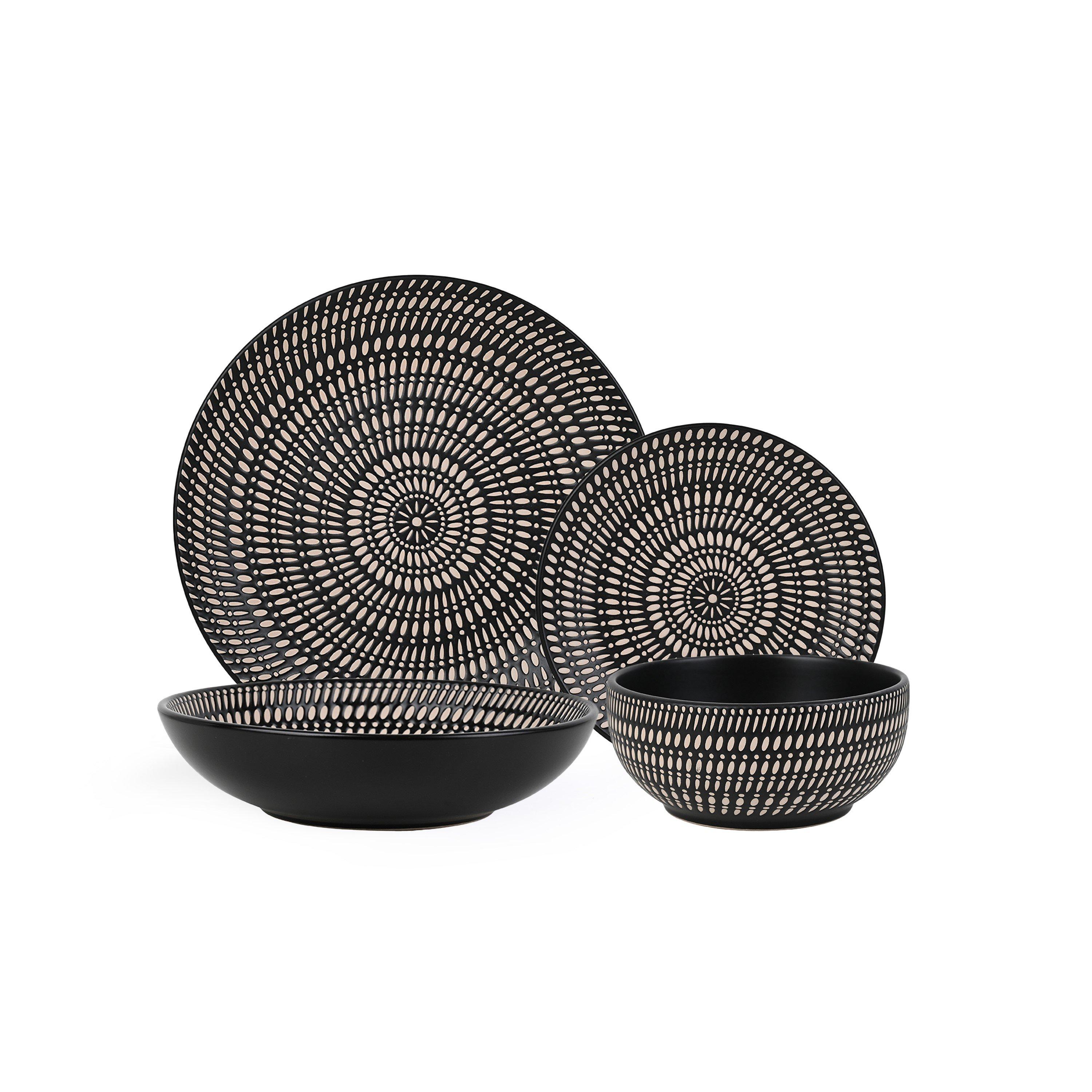 Black - Waterside - 16PC Pad Print Black Dinner Set - 2