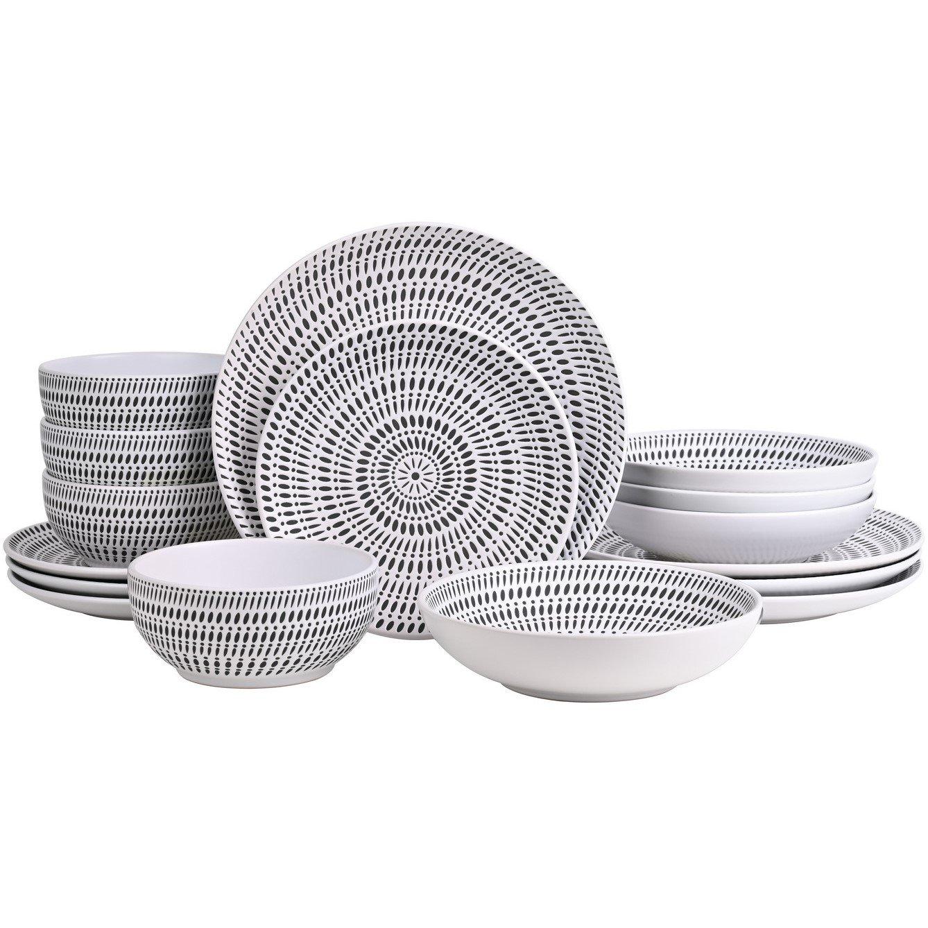 White - Waterside - 16pc White Pad Print Dinner Set - 1