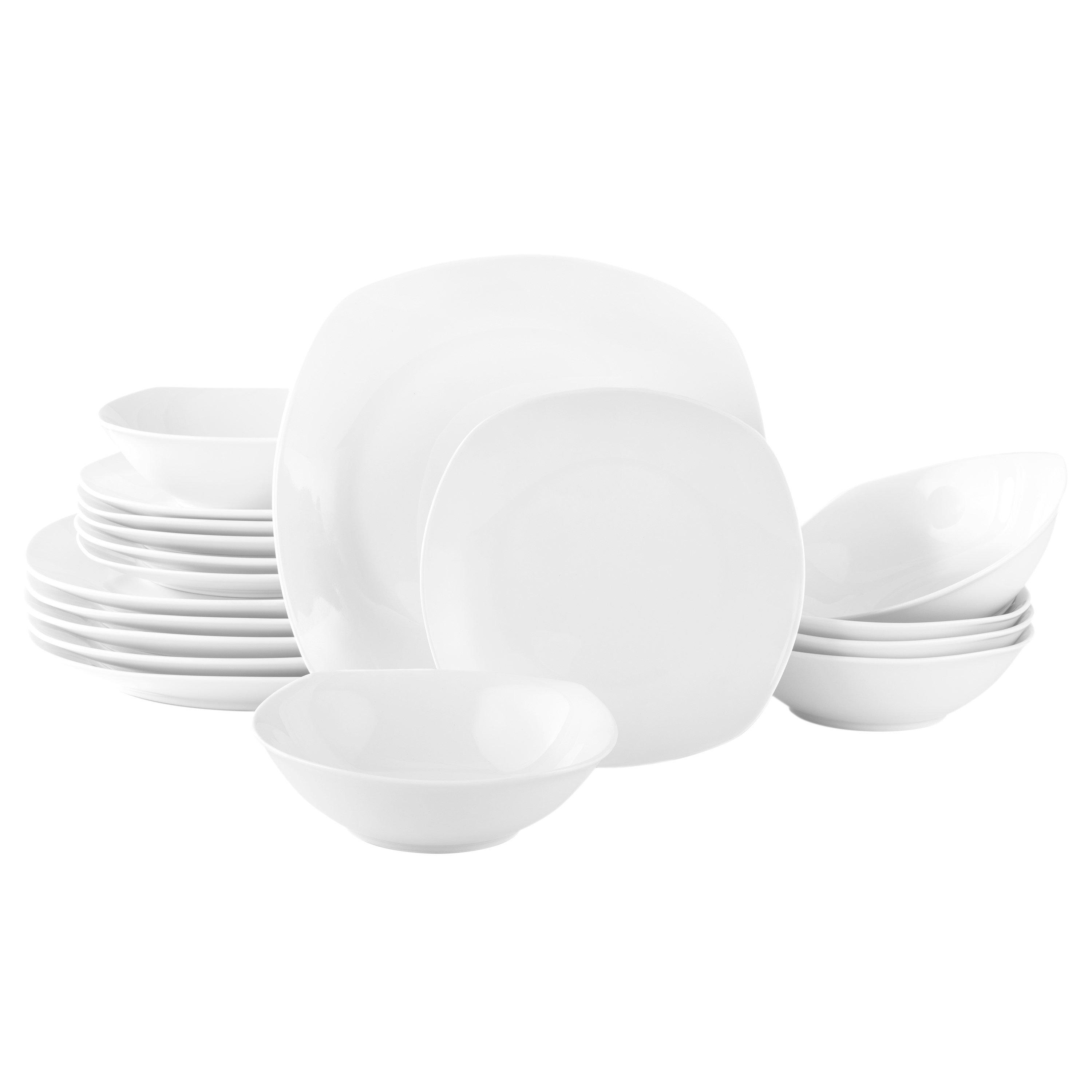 White - Waterside - 18 Piece White Everyday Square Dinner Set - 1