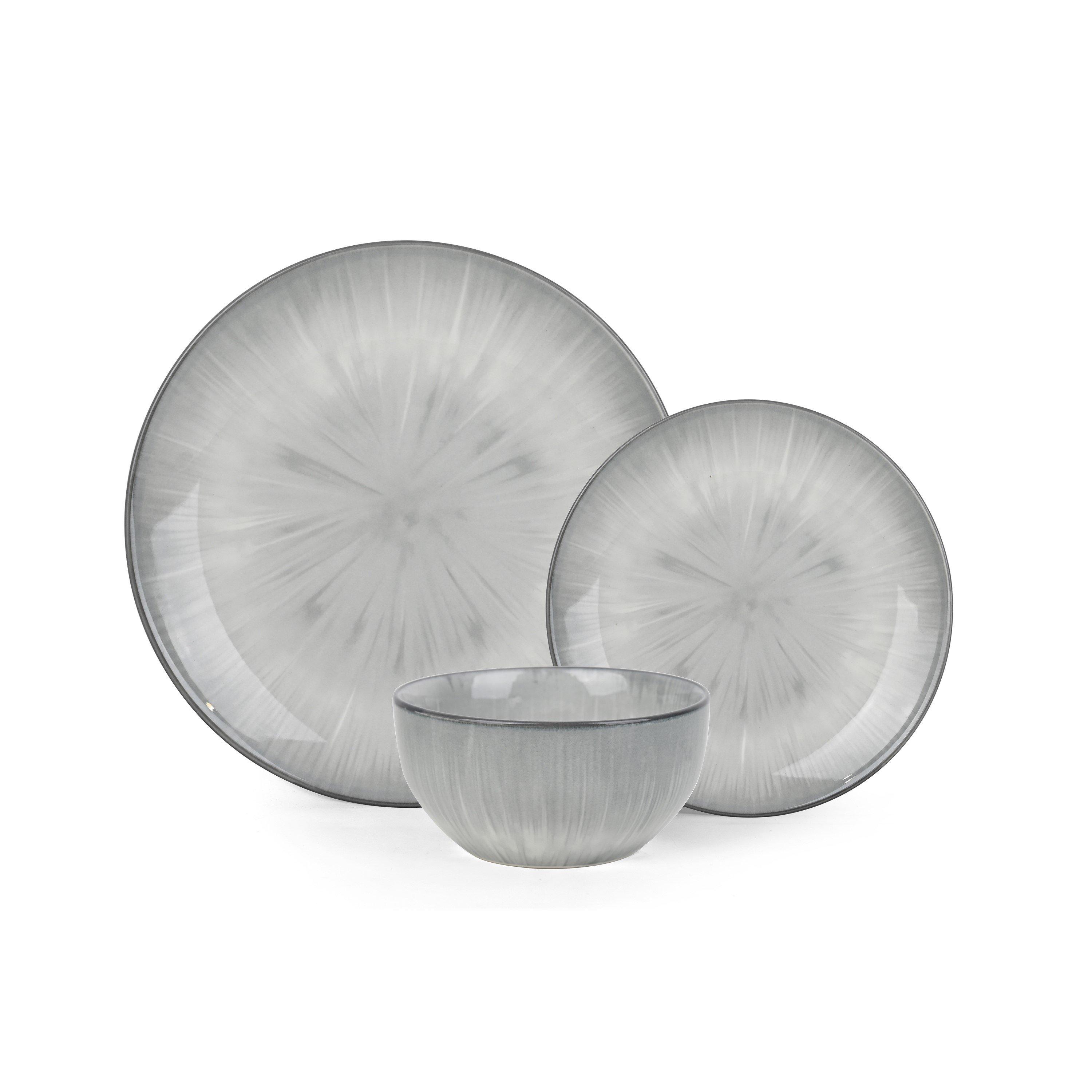 Grey - Waterside - 12pc Grey Star Pad Print Dinner Set - 2