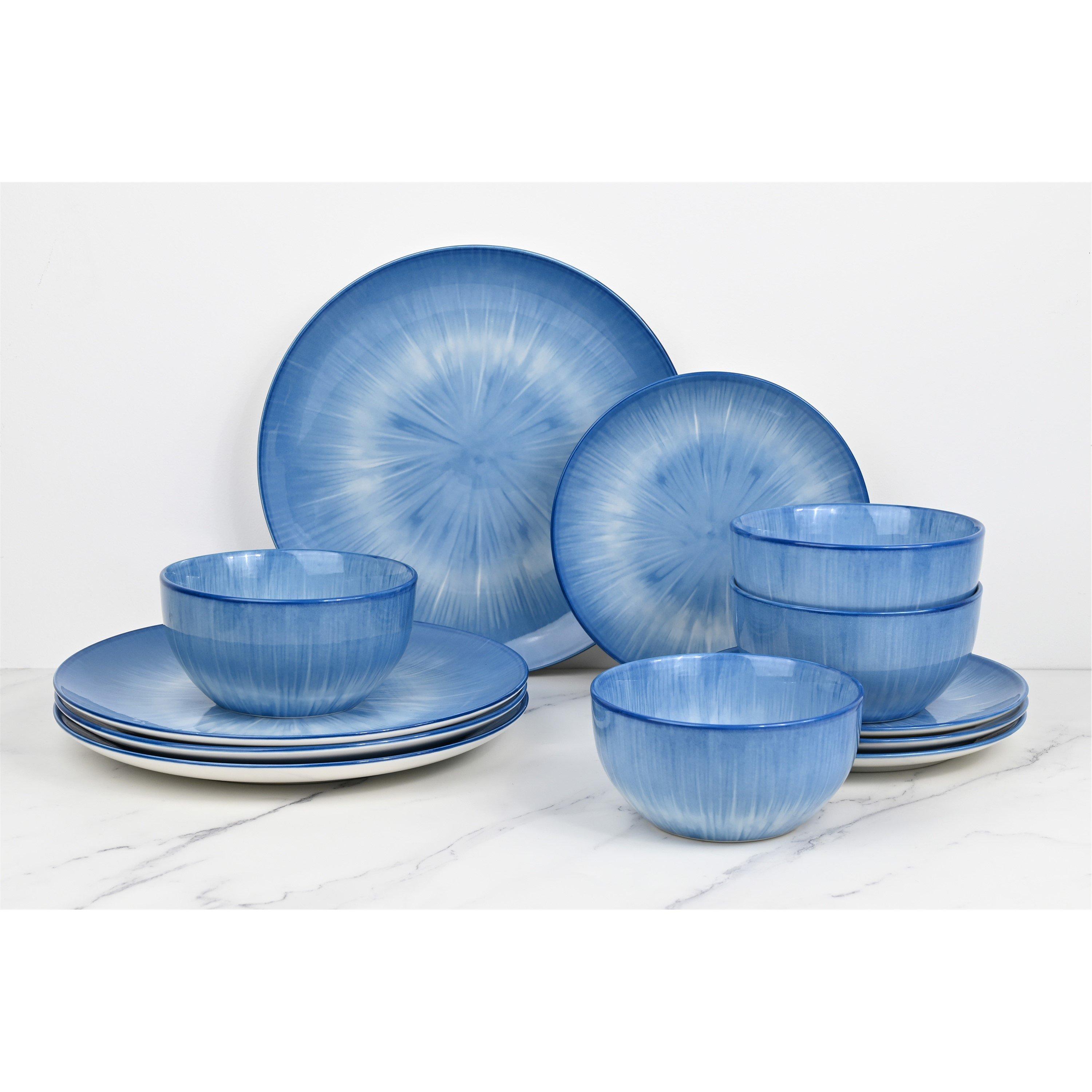 Blue - Waterside - 12pc Blue Star Pad Print Dinner Set - 1