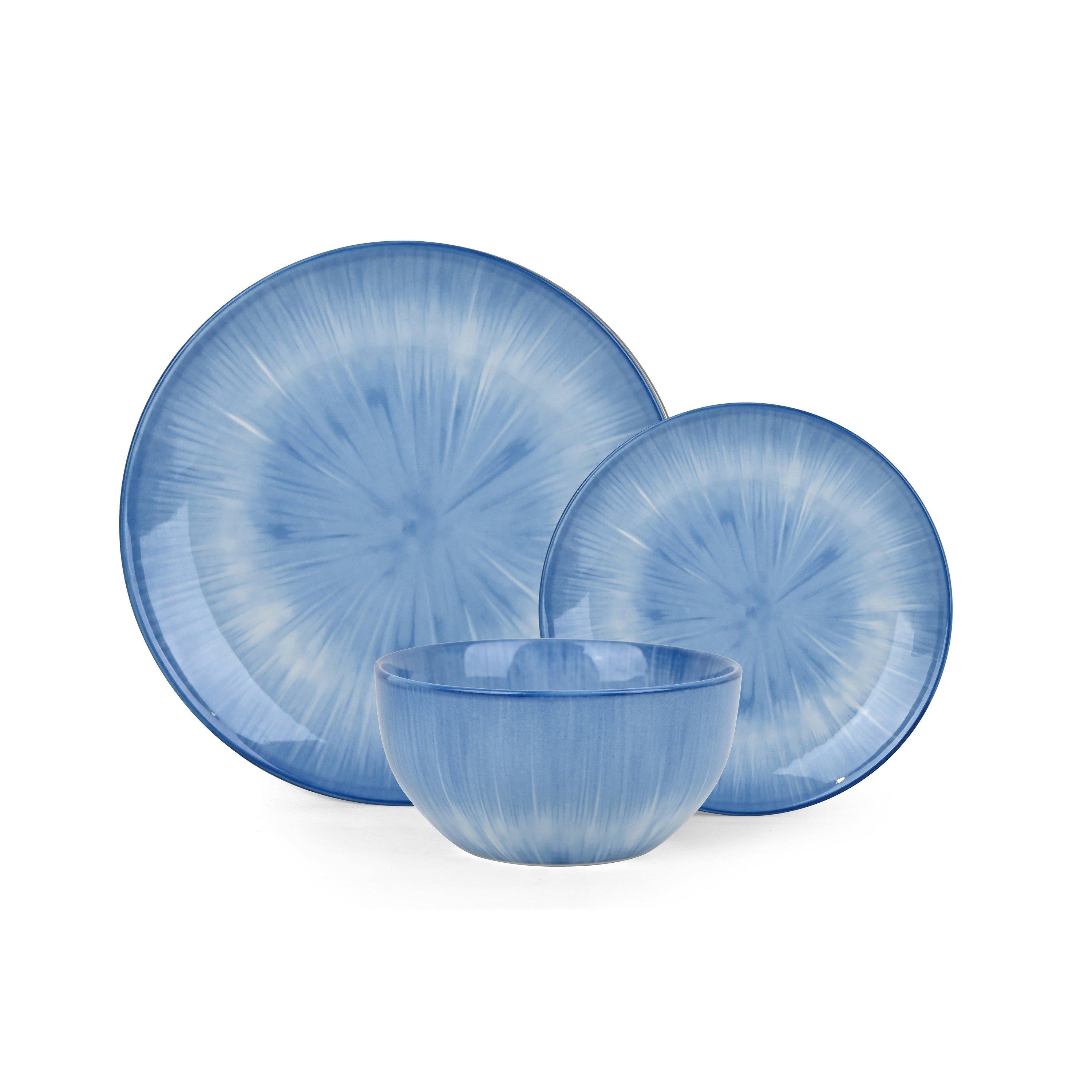 Blue - Waterside - 12pc Blue Star Pad Print Dinner Set - 2