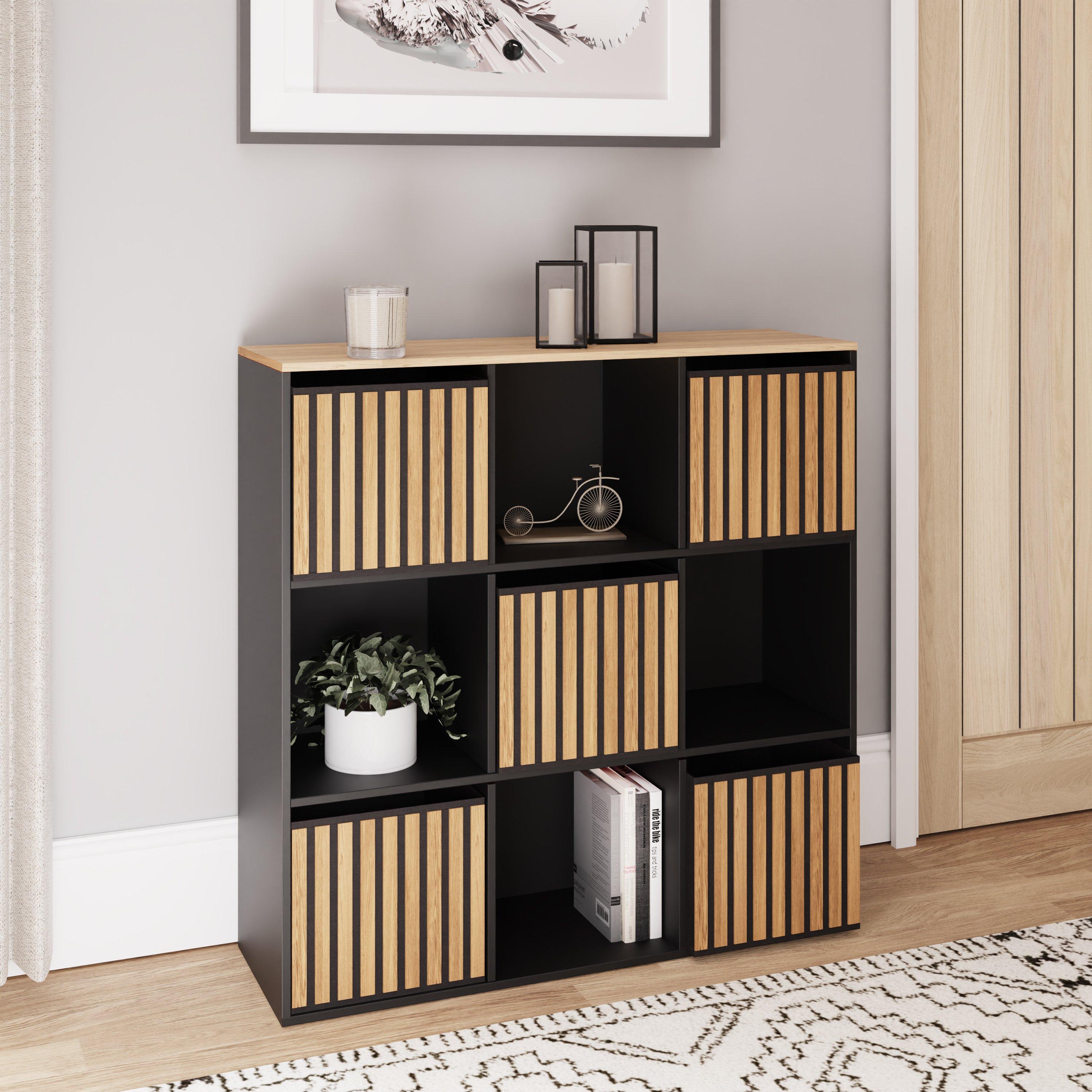 Black - GFW - Kube 3x3 Storage Cube Unit Light Oak & Black - 1