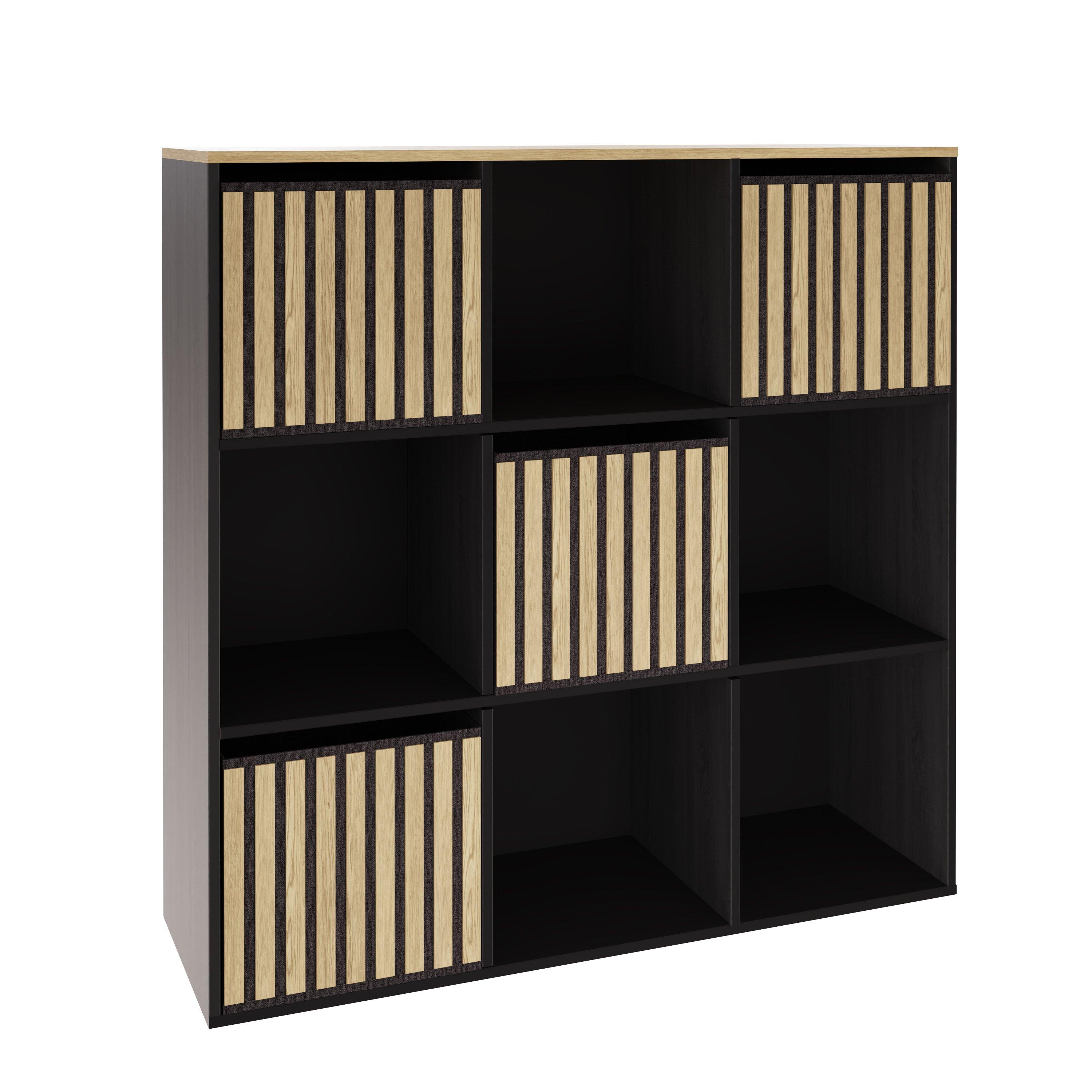 Black - GFW - Kube 3x3 Storage Cube Unit Light Oak & Black - 2