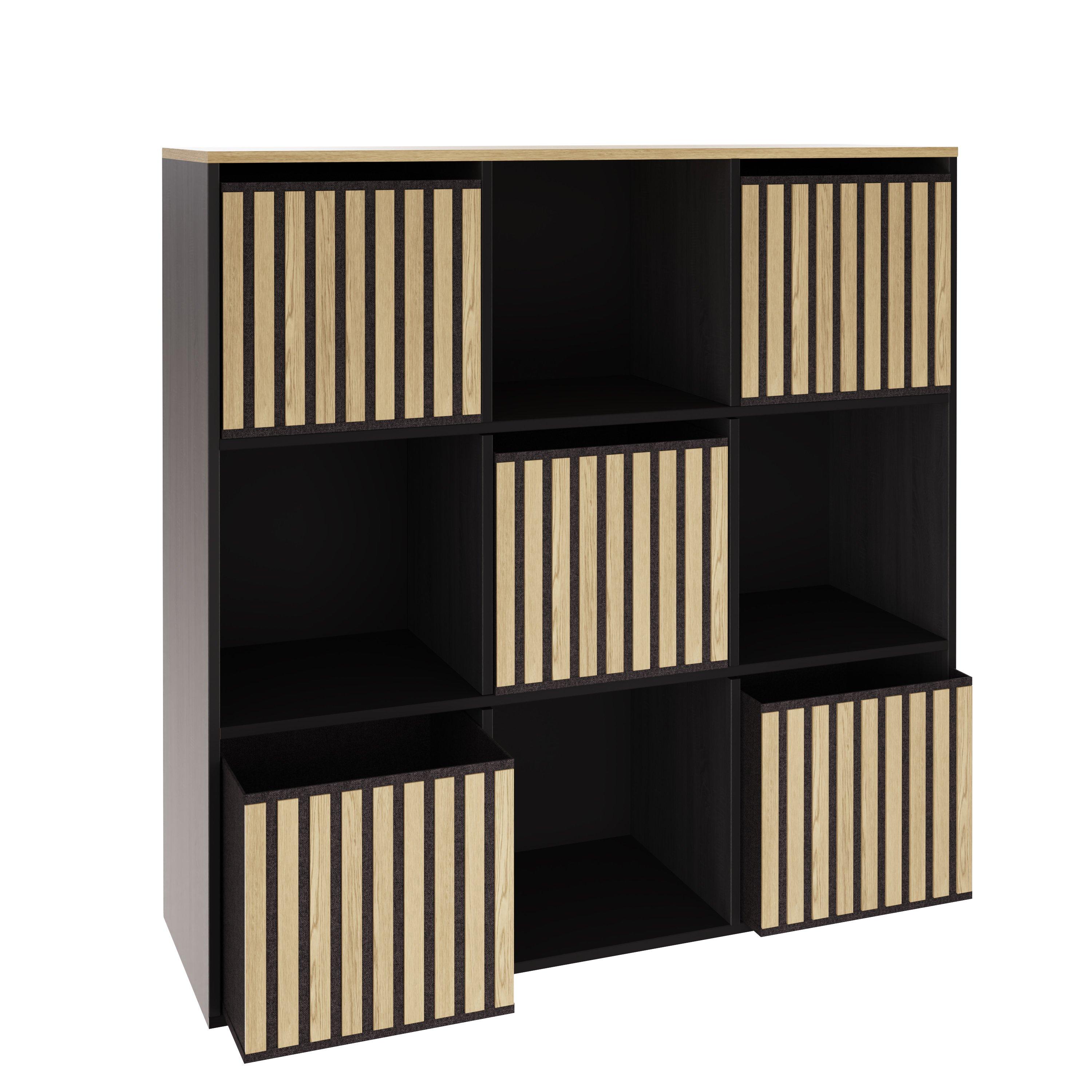 Black - GFW - Kube 3x3 Storage Cube Unit Light Oak & Black - 4