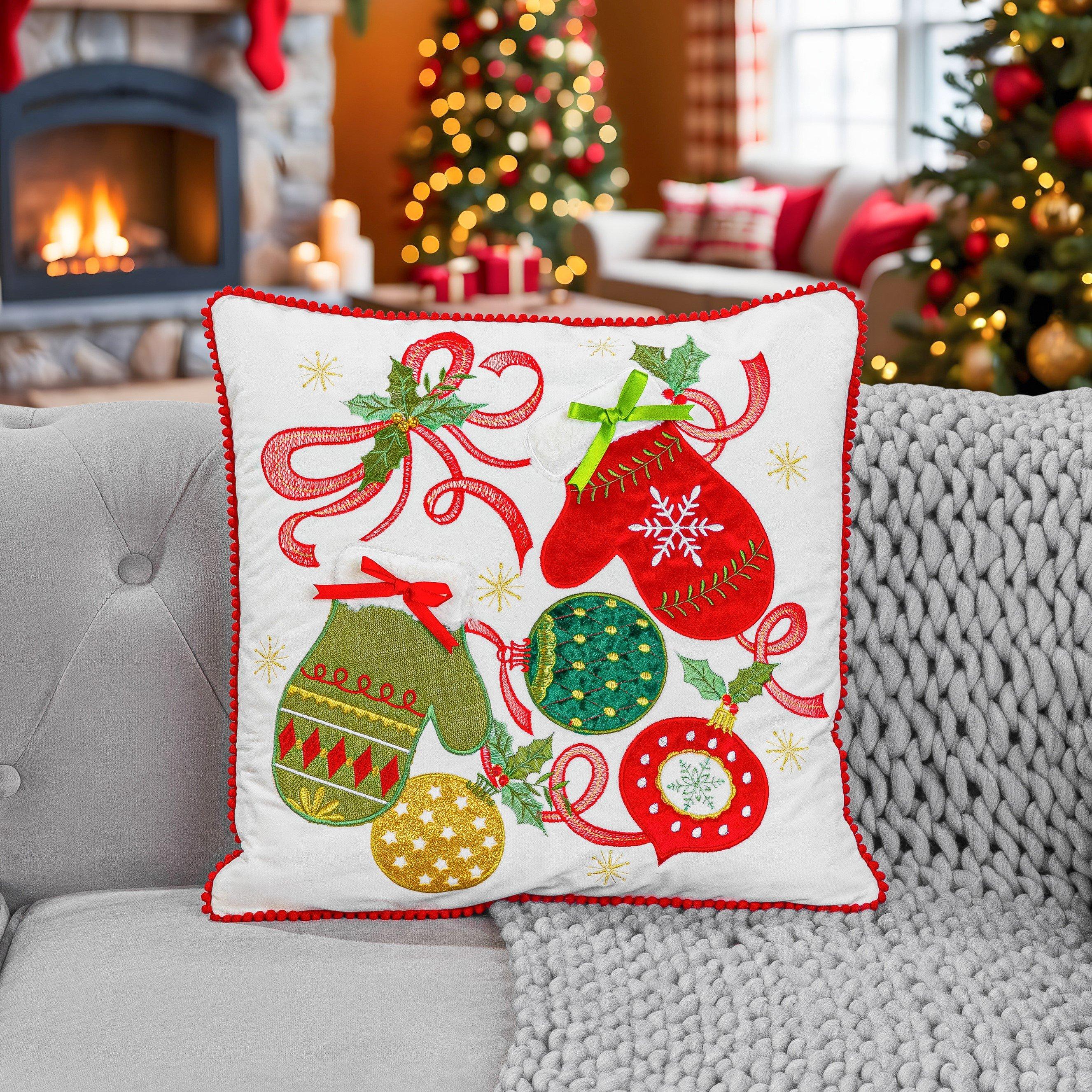 Multicolour - Alan Symonds - Embroidered Christmas Cushion with Mittens Bauble - 3