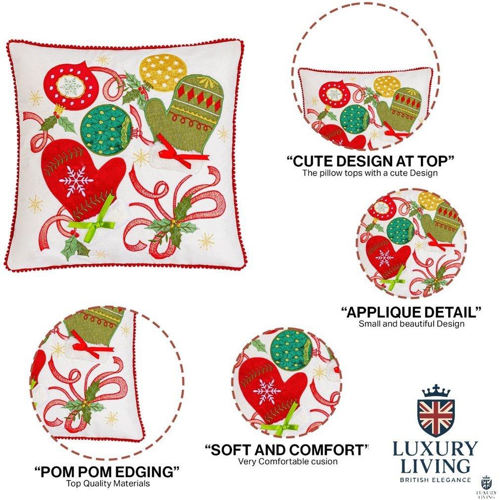 Multicolour - Alan Symonds - Embroidered Christmas Cushion with Mittens Bauble - 4