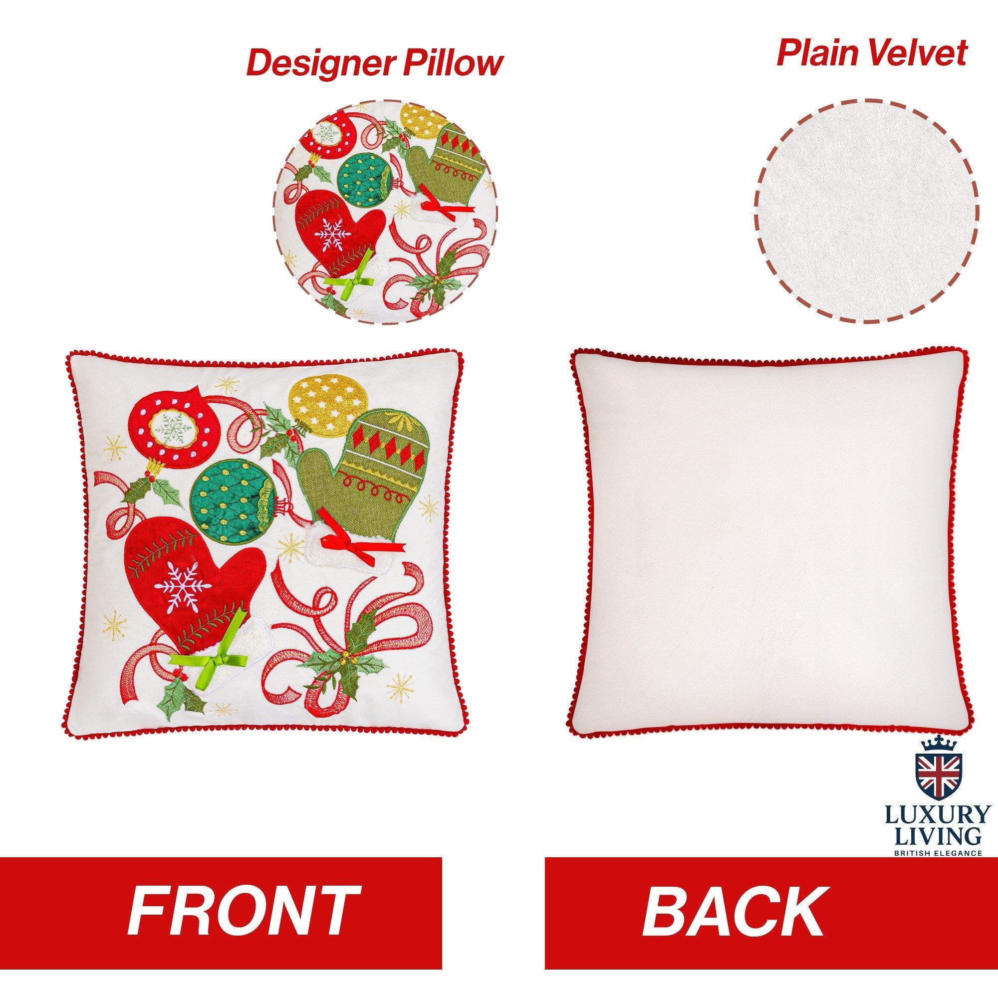 Multicolour - Alan Symonds - Embroidered Christmas Cushion with Mittens Bauble - 5