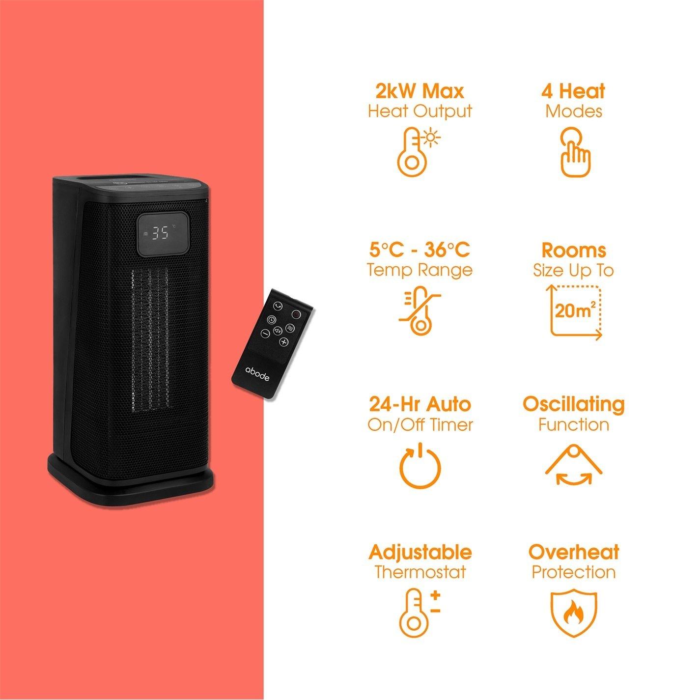 Black - Abode - ACTH2005 Digital Ceramic Tower Heater in Black - 4