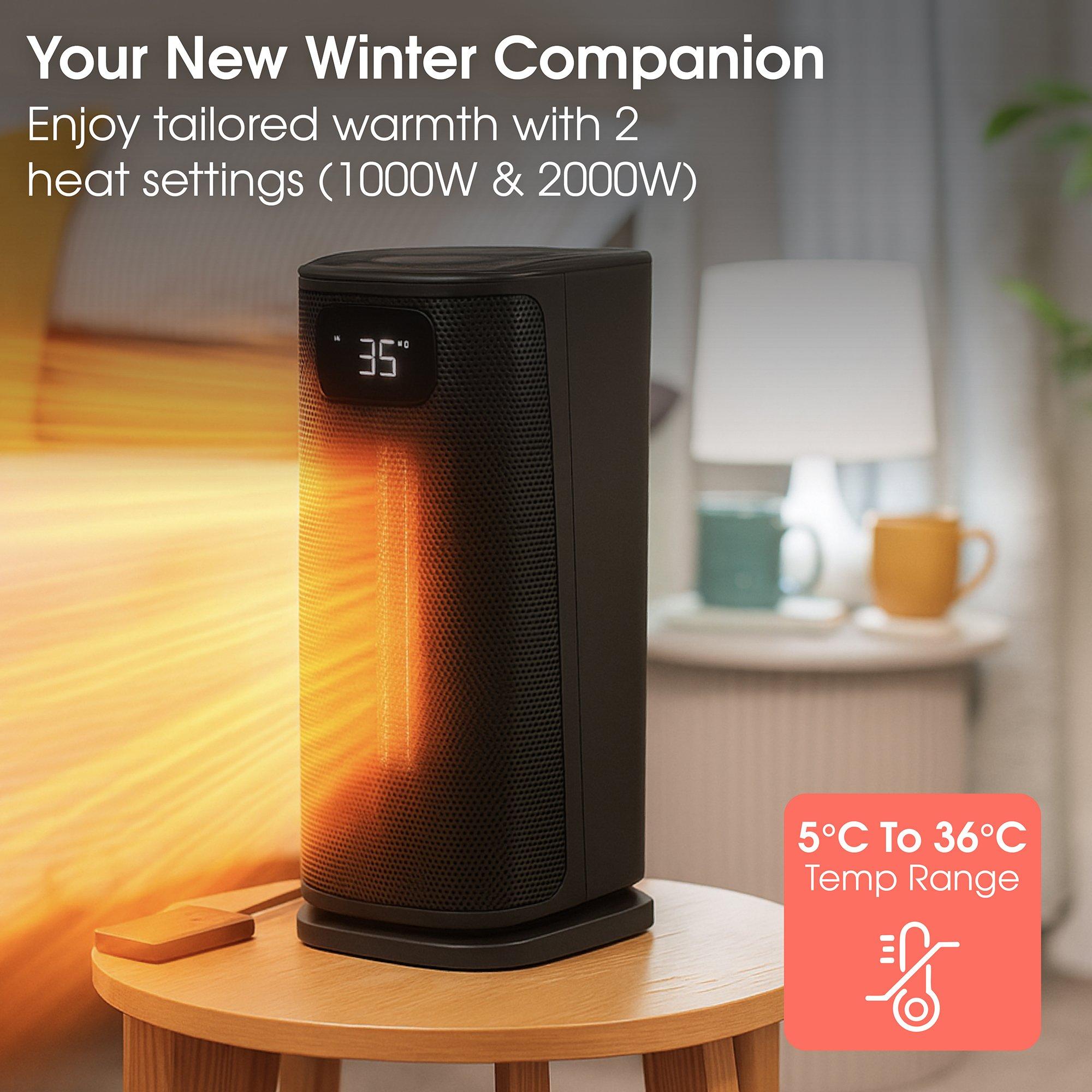 Black - Abode - ACTH2005 Digital Ceramic Tower Heater in Black - 7