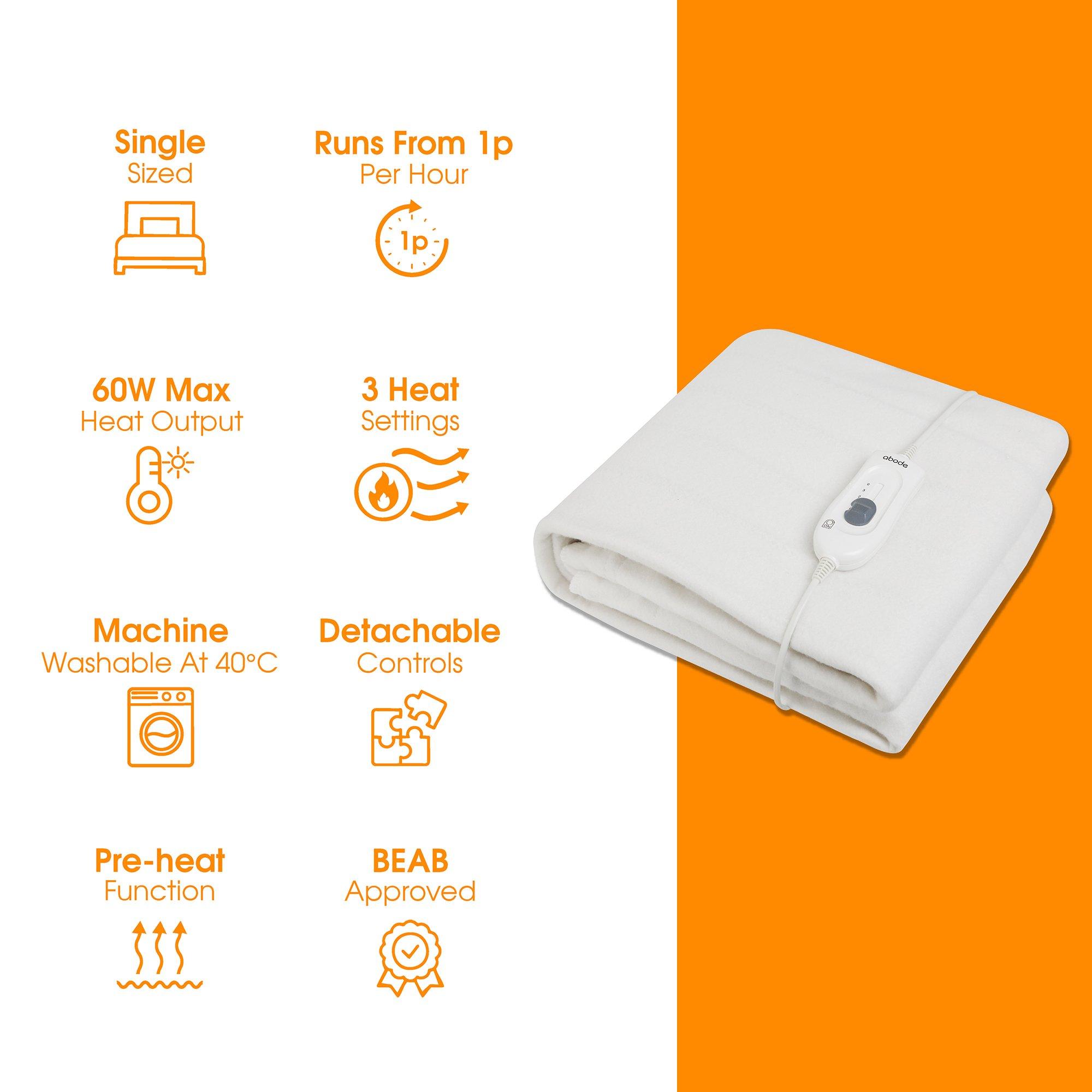 White - Abode - AESB1001 Single Electric Underblanket in White - 13