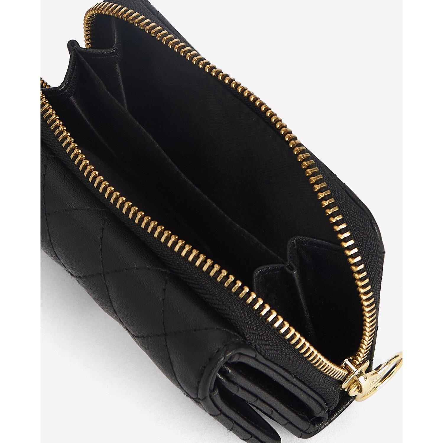 Black - Barbour International - Women's Aurora Tri-Fold Quilted Leather Zip Around Purse - 7