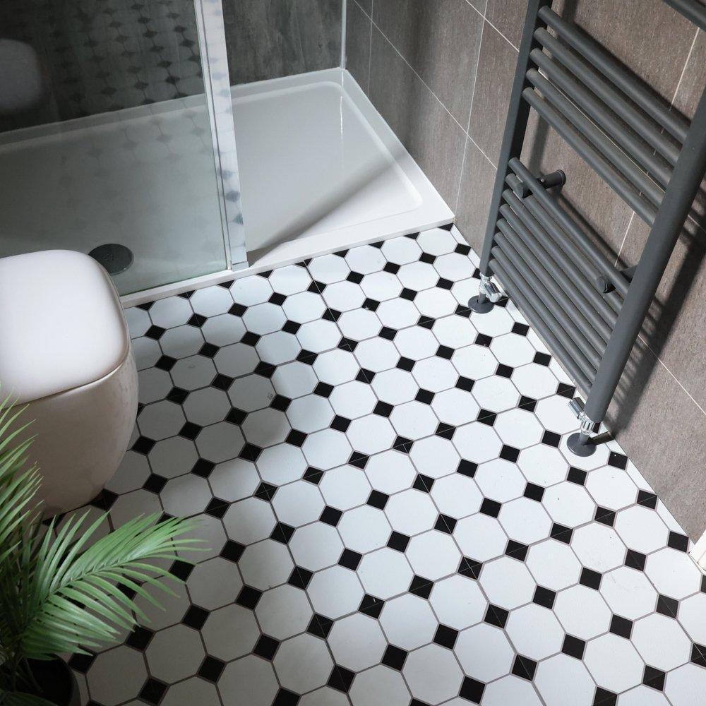 Floor Pops  Self Adhesive Vinyl Floor Tiles Hudson - White & Black - 1.86 SQM