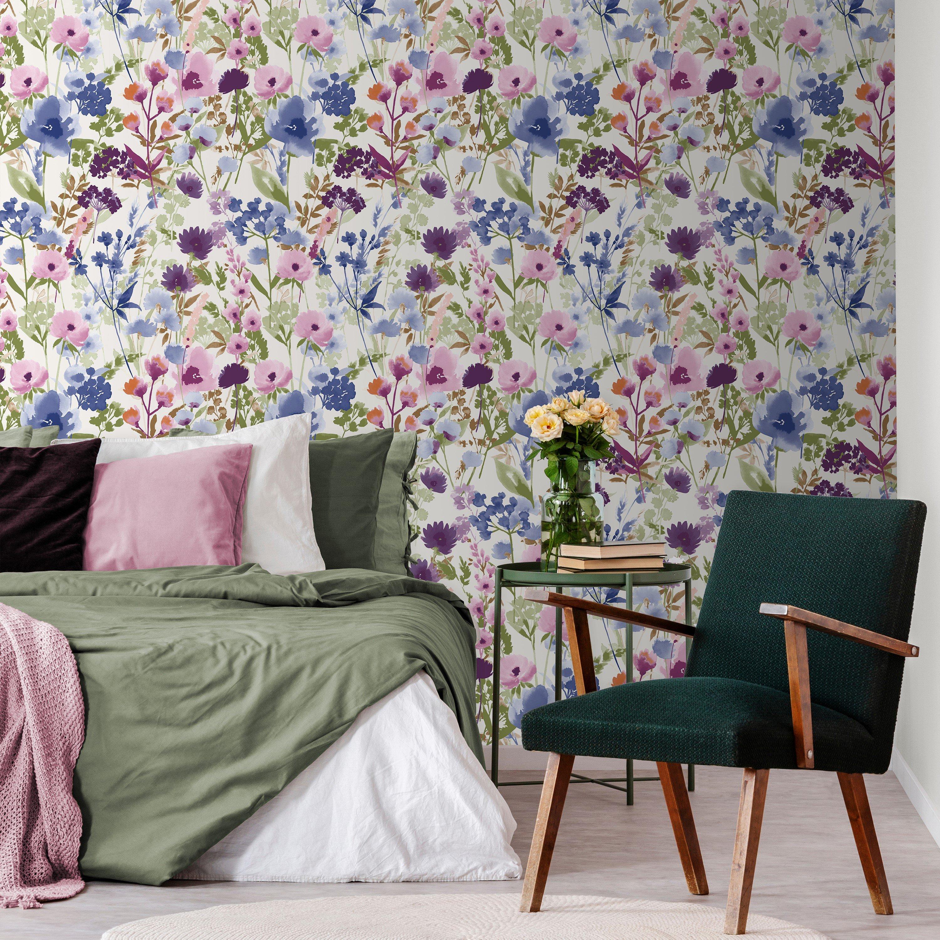 Pink / Blue - Catherine Lansfield - Countryside Floral Wallpaper - 2